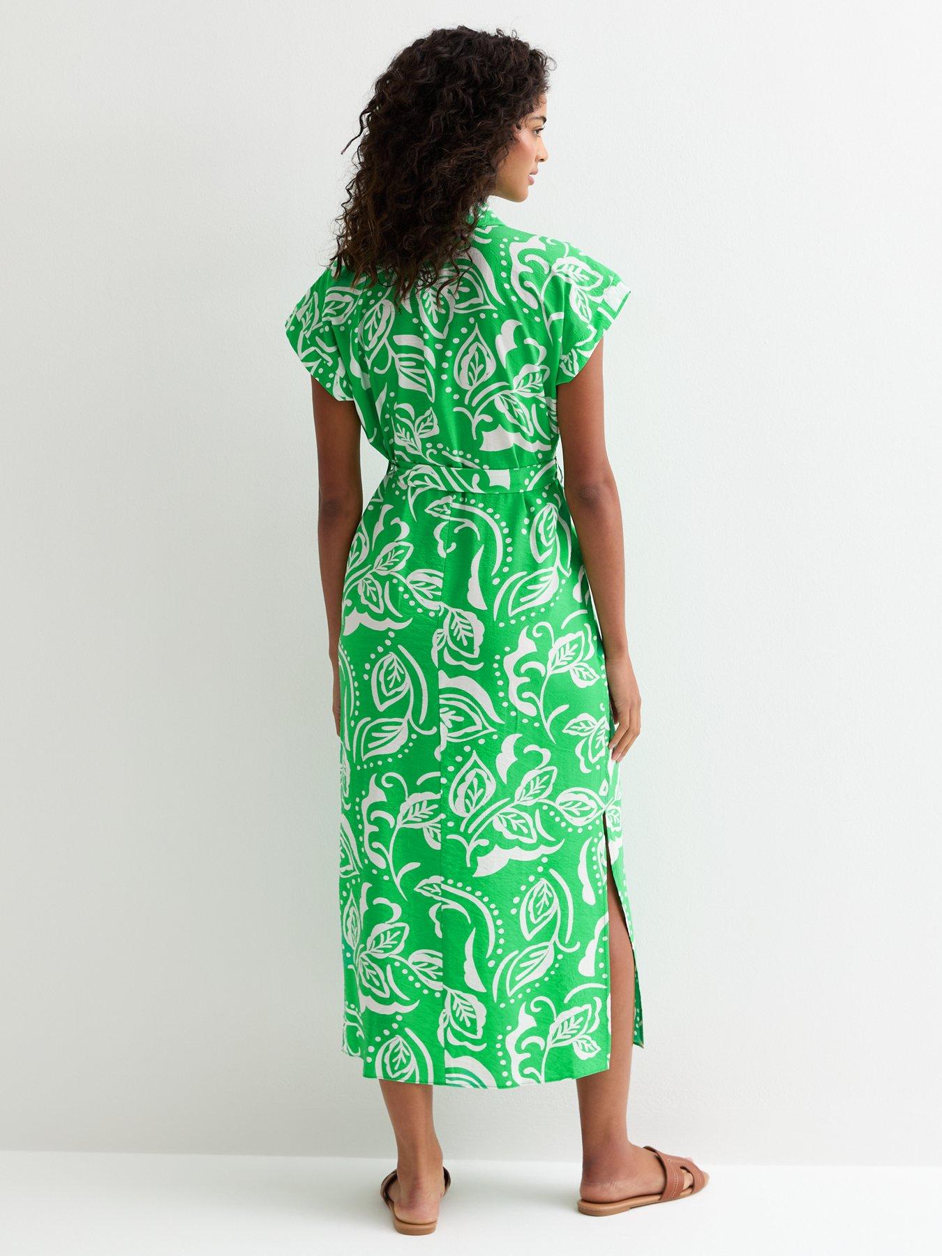 new-look-green-floral-short-sleeve-midi-shirt-dressstillFront