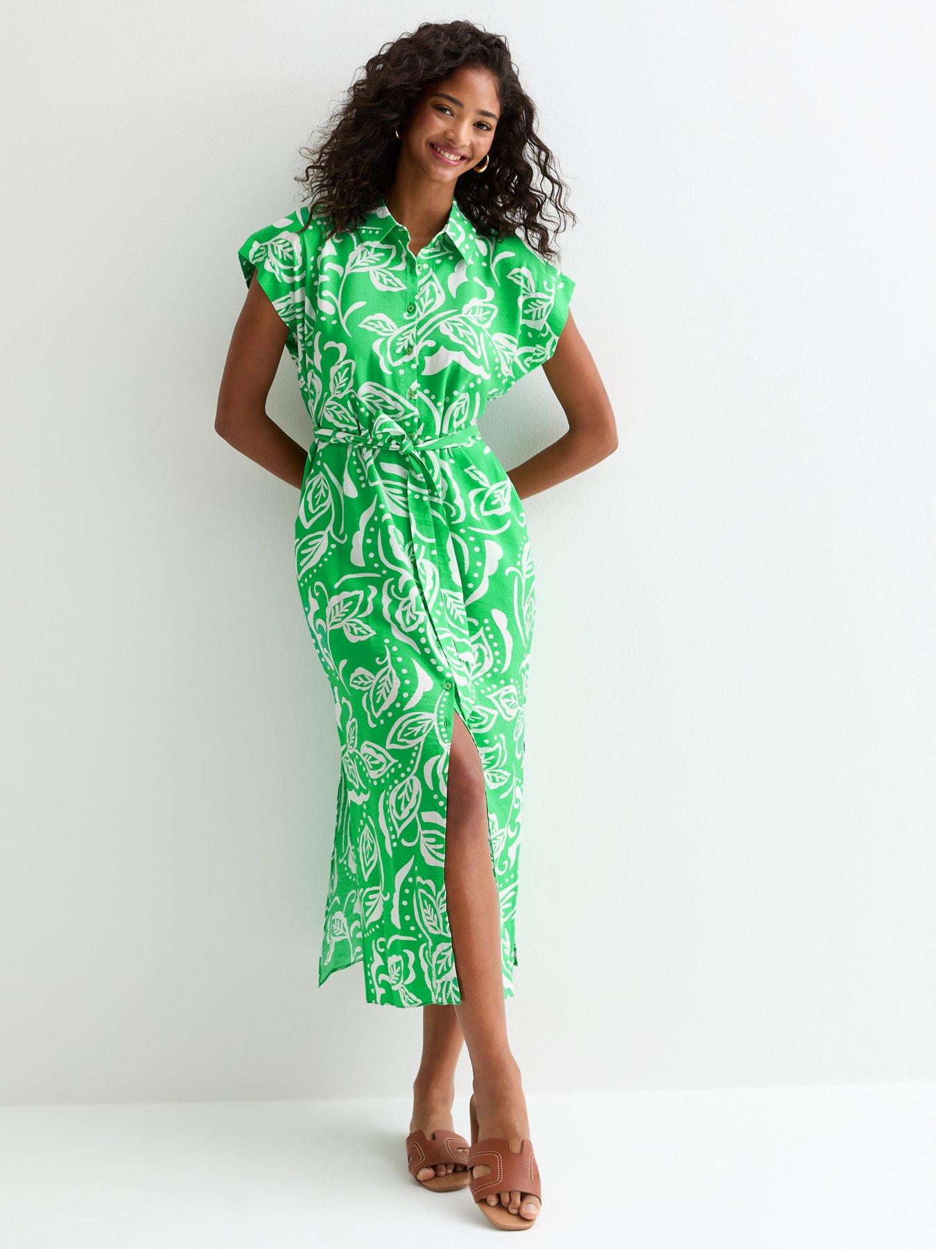 new-look-green-floral-short-sleeve-midi-shirt-dressback