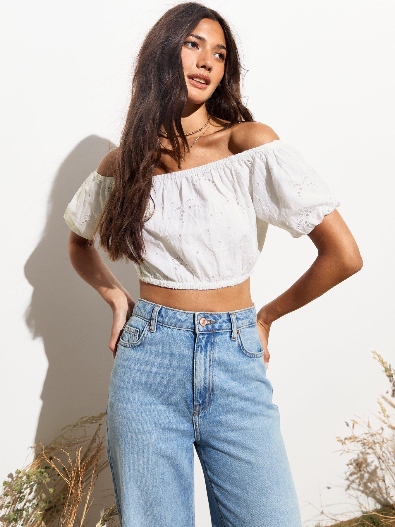 new-look-white-cropped-palm-broderie-bardot-top