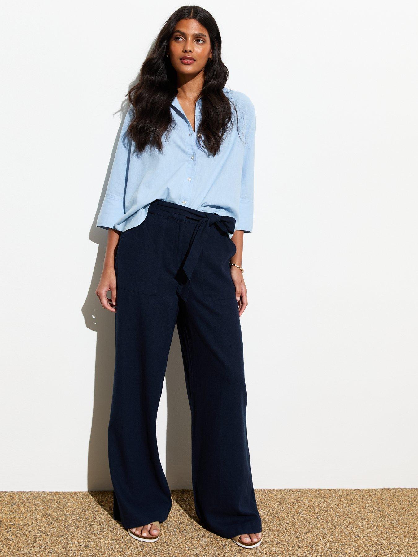 new-look-navy-linen-blend-wide-leg-trousersfront