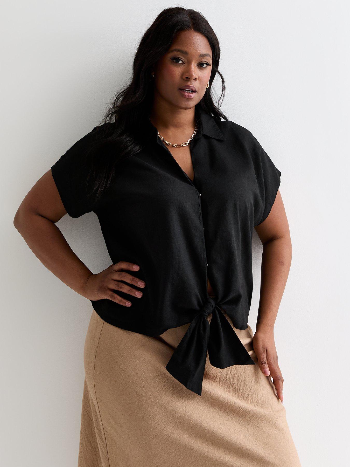 new-look-lou-linen-blend-tie-front-shirt-black