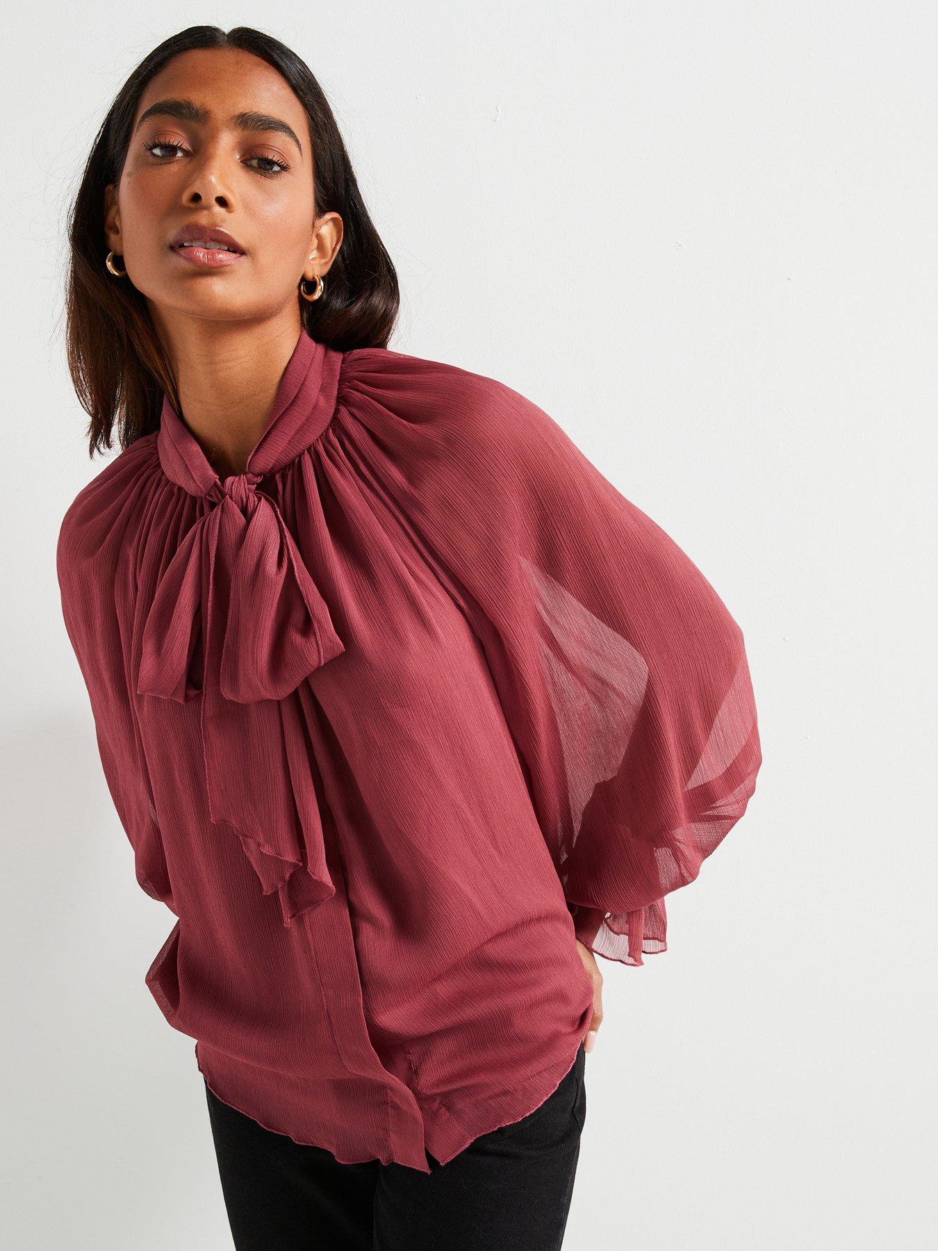 Image of V by Very Volume Sleeve Pussy Bow Blouse - Dusky Pink