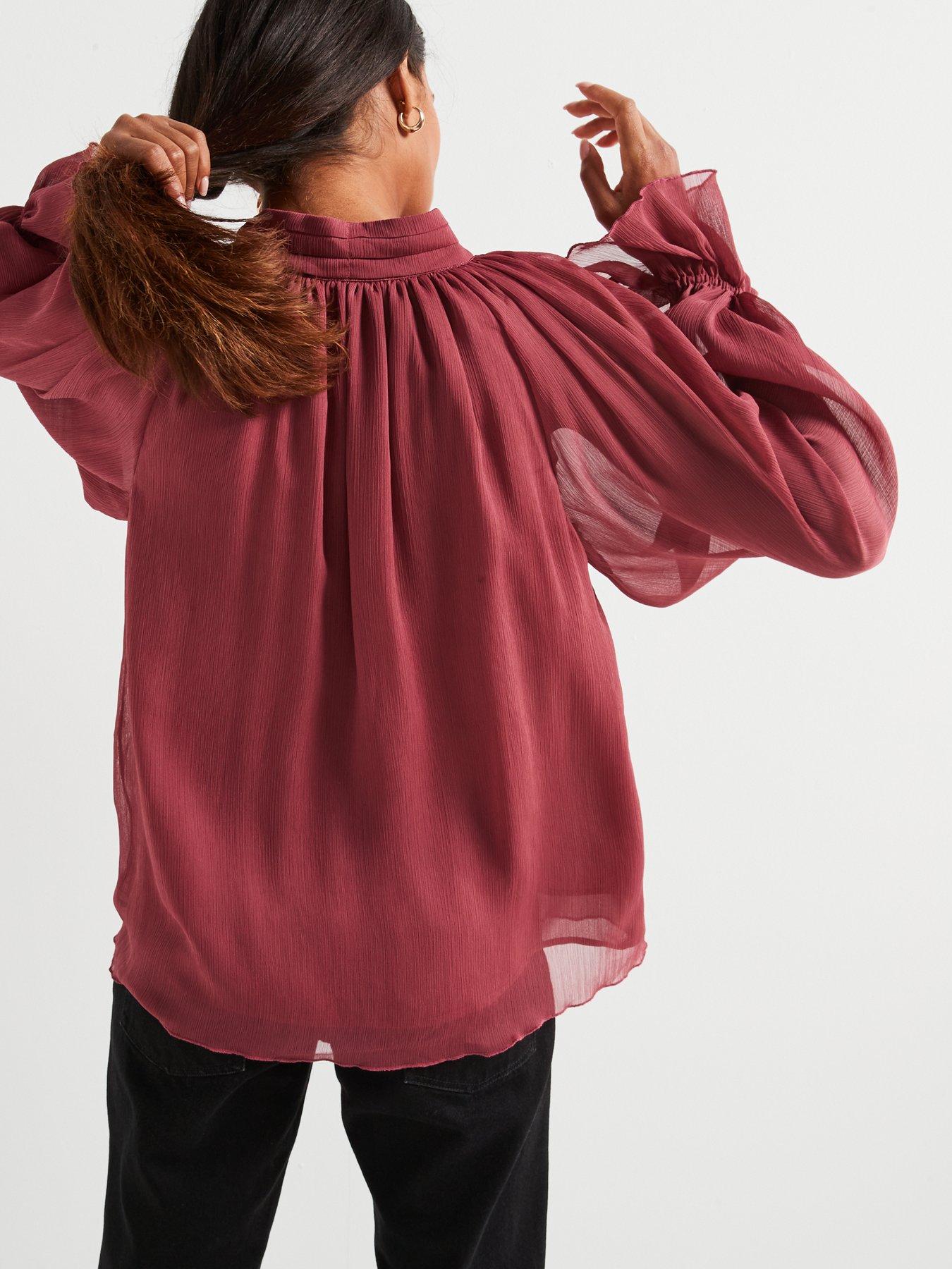 v-by-very-volume-sleeve-pussy-bow-blouse-dusky-pinkstillFront