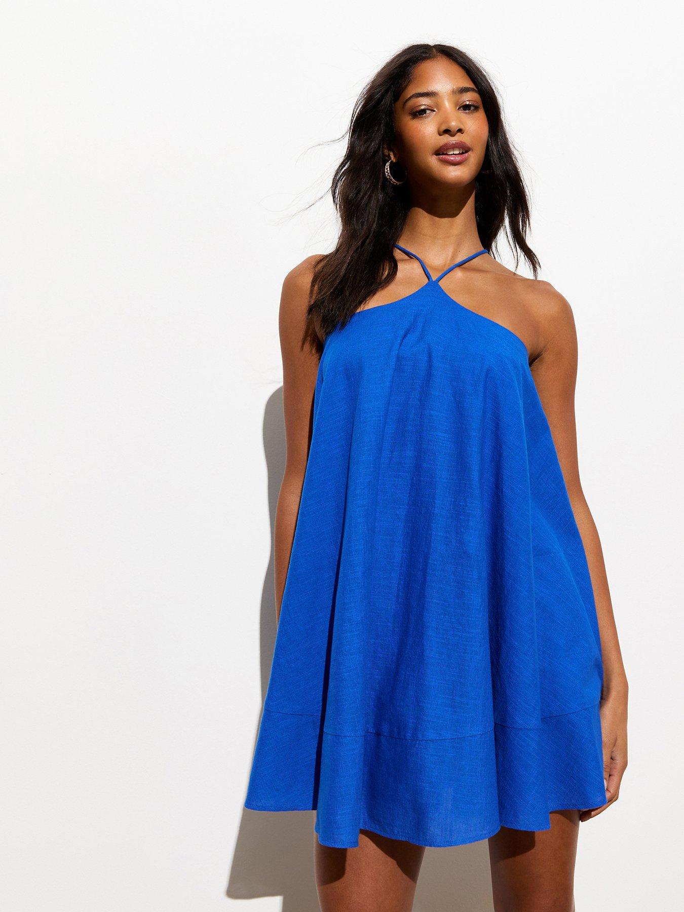 new-look-blue-halter-strappy-mini-dress