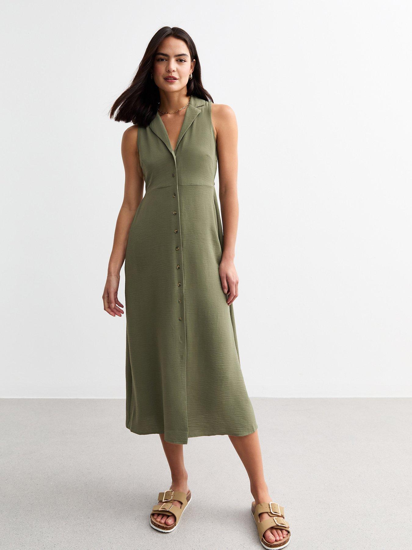 new-look-khaki-sleeveless-shirt-midi-dress