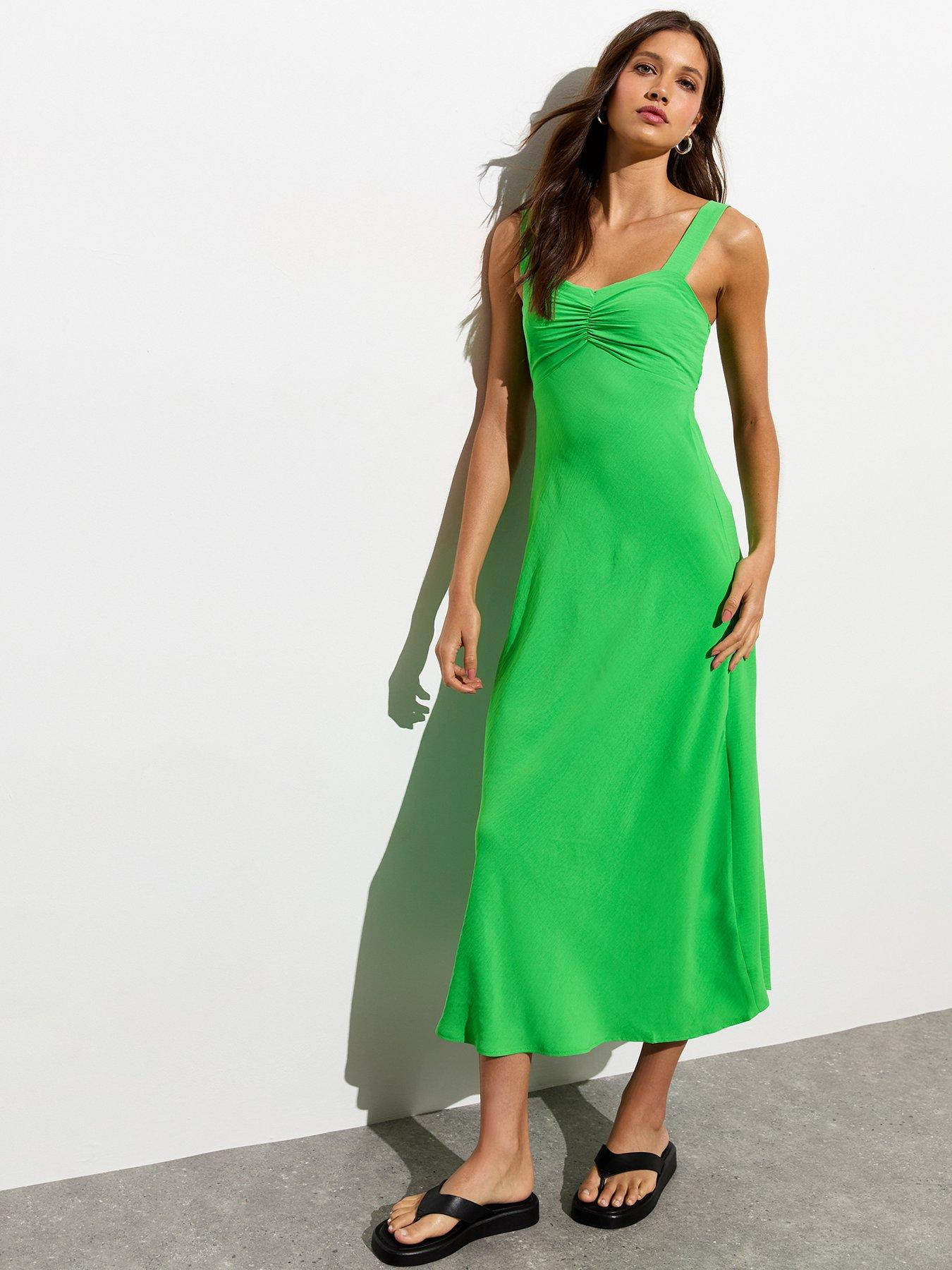 new-look-ruched-cut-out-back-midi-dress-green