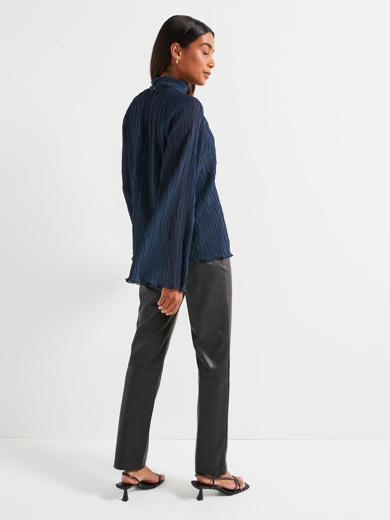 v-by-very-plisse-high-neck-blouse-navydetail