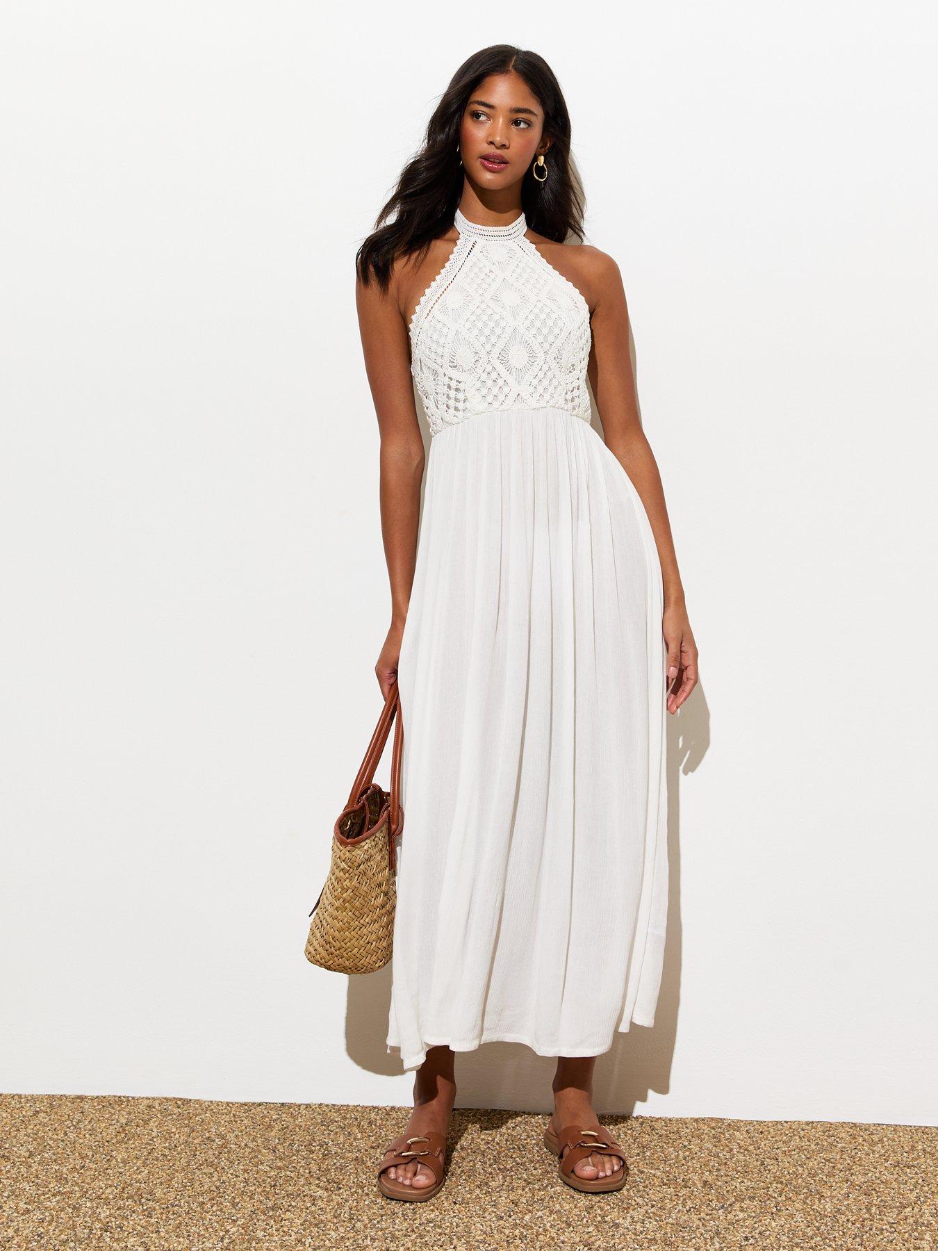 new-look-stone-cotton-blend-halter-crochet-midi-dressback