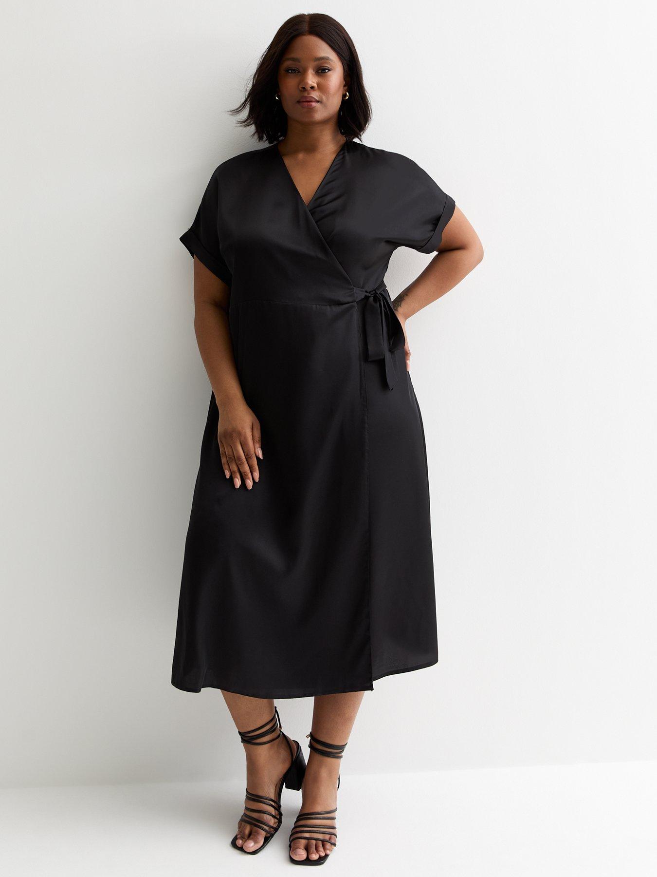 New Look Curves Black Satin Midi Wrap Dress Very Ireland