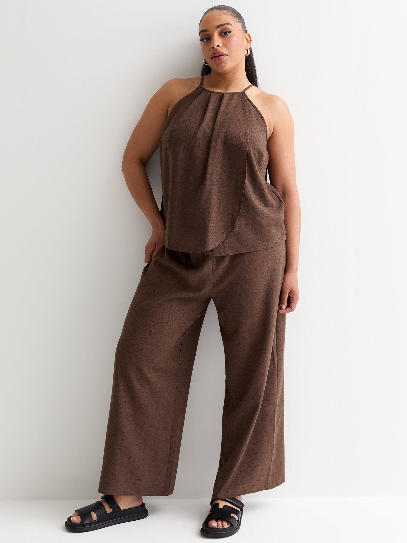 new-look-curves-dark-brown-linen-look-wide-leg-trousers