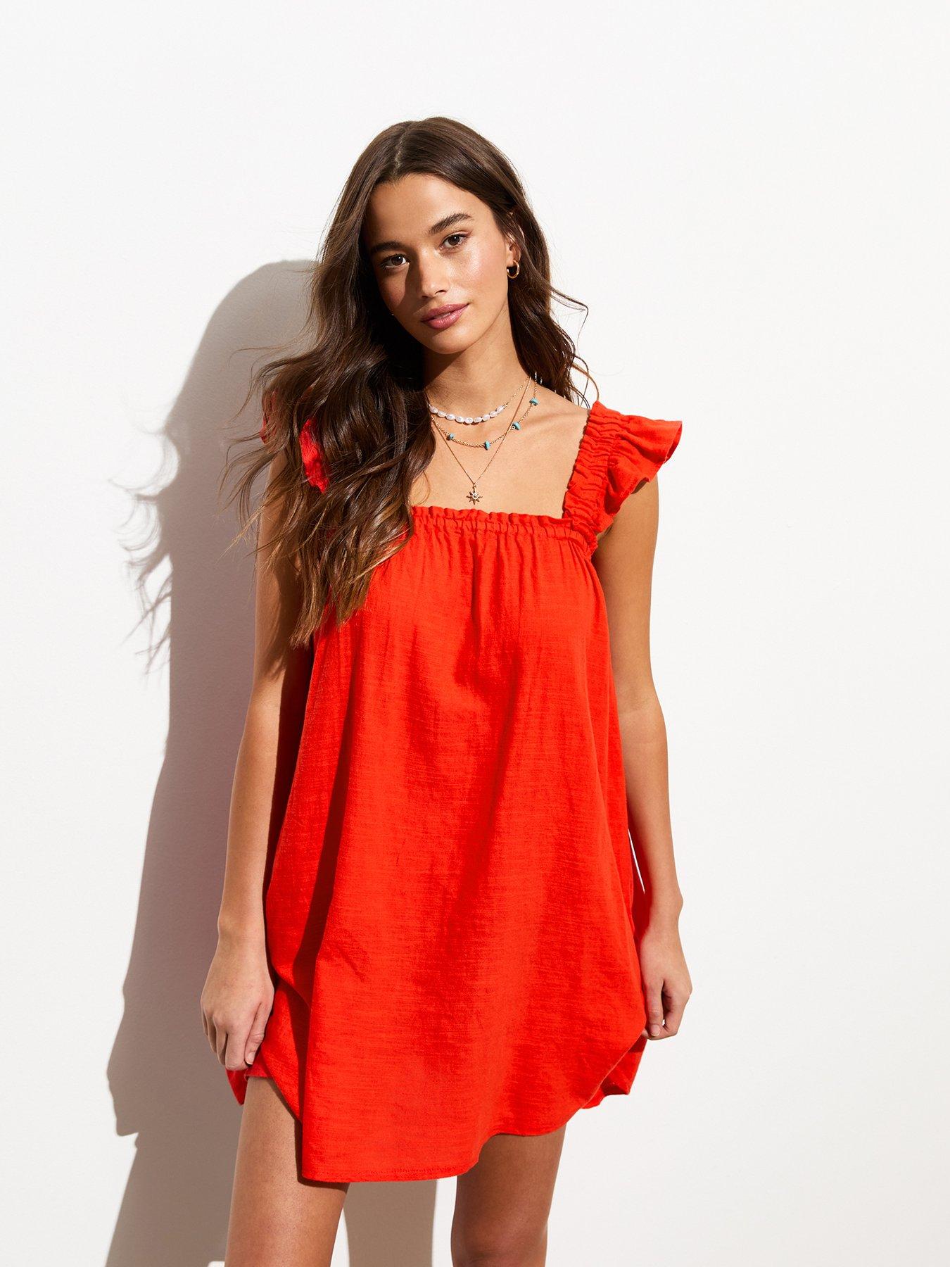 new-look-orange-cotton-frill-trim-mini-dress