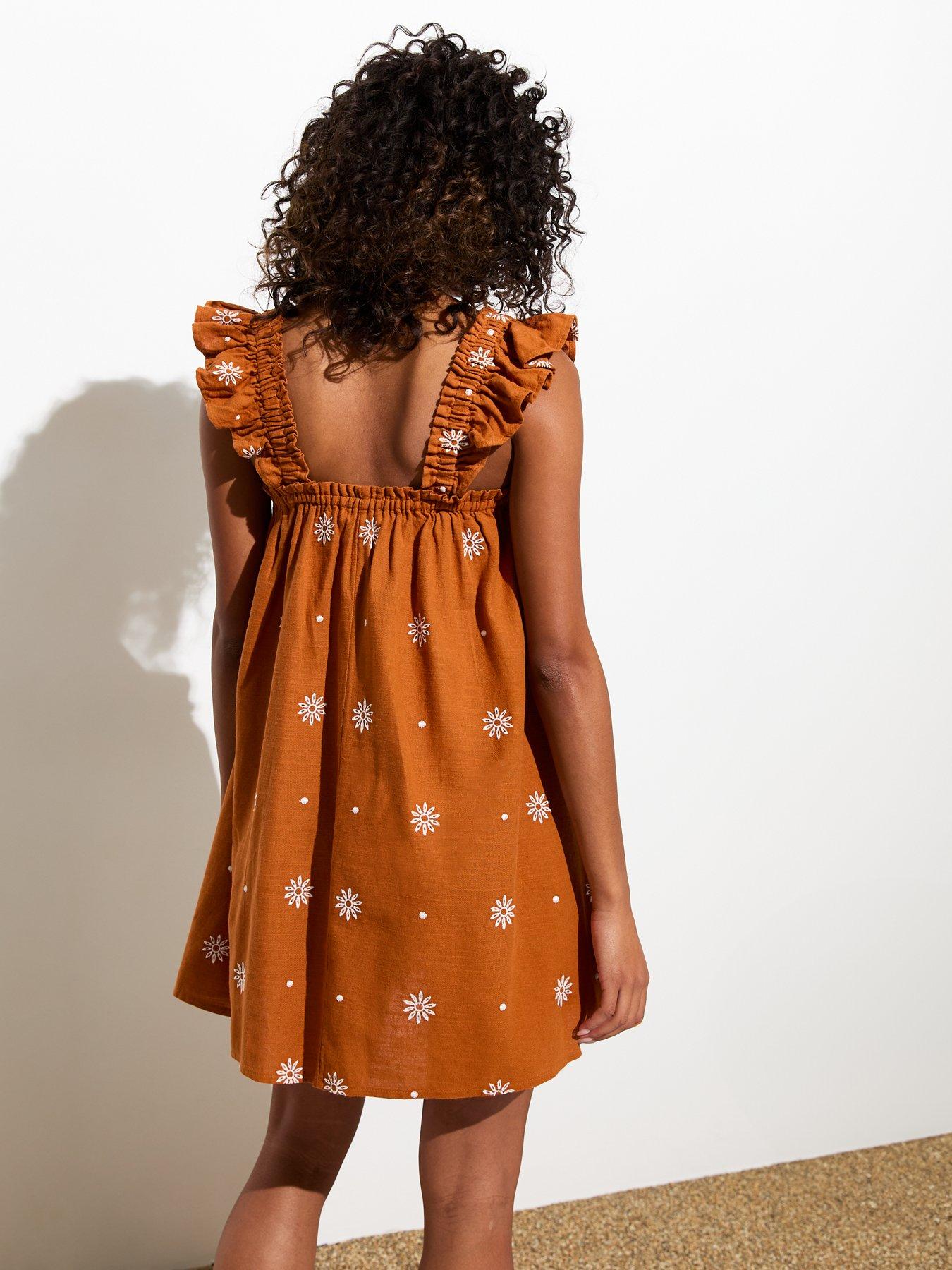 new-look-brown-frill-strap-floral-mini-dressstillFront