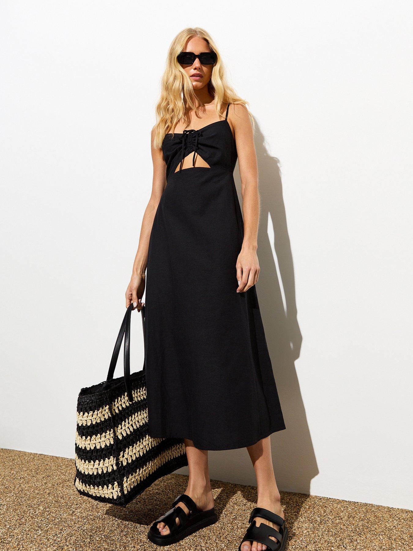 new-look-black-strappy-cut-out-ruched-midi-dress