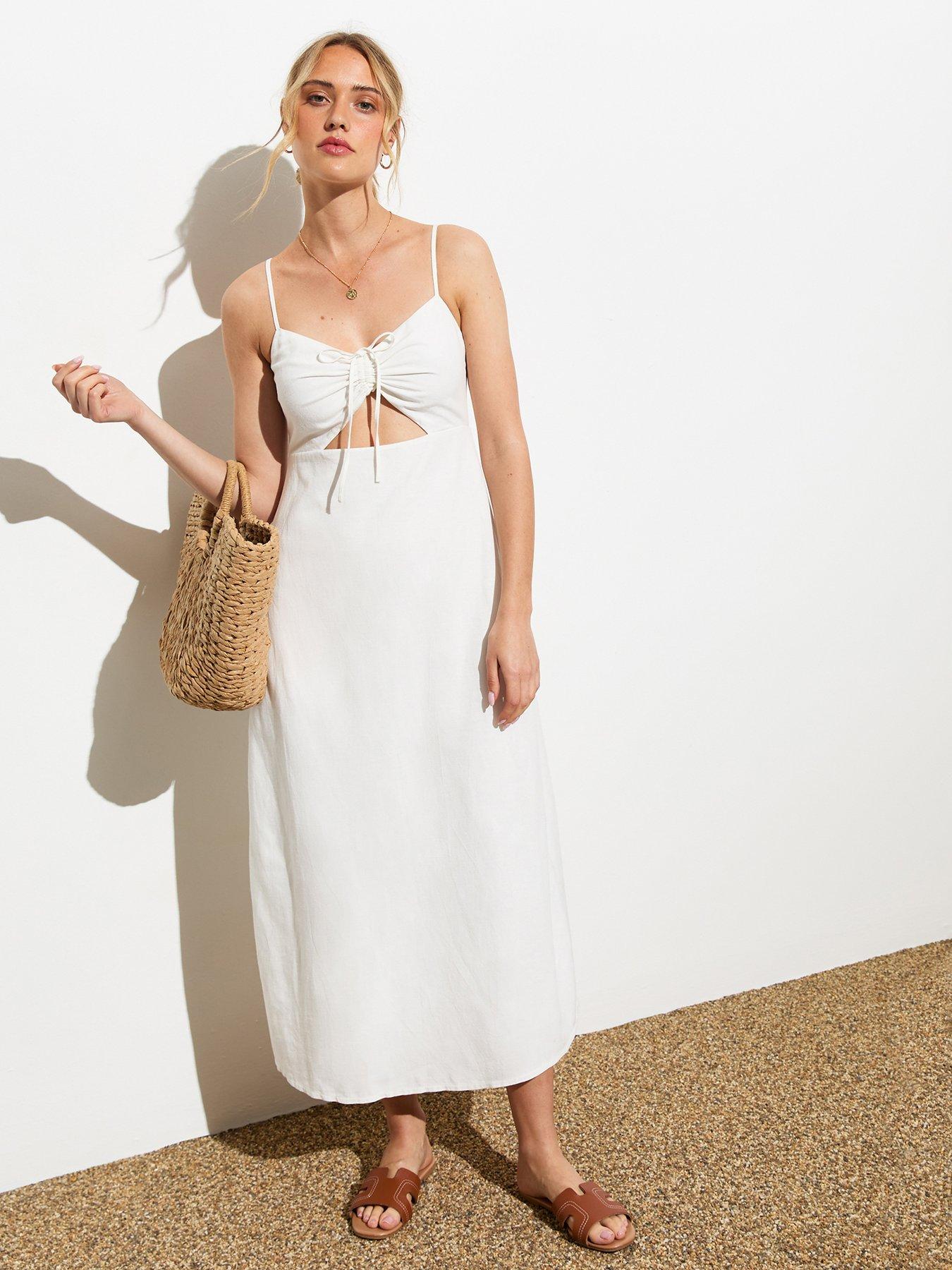 new-look-off-white-strappy-cut-out-ruched-midi-dressback