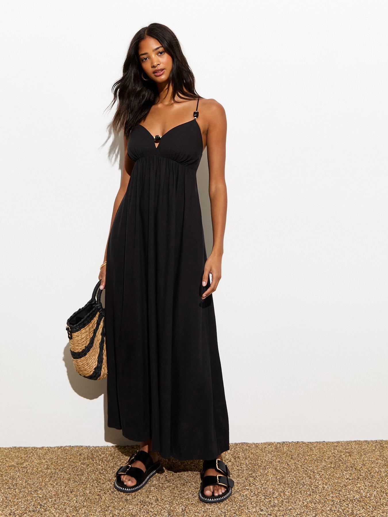 new-look-black-bead-embellished-midi-dress