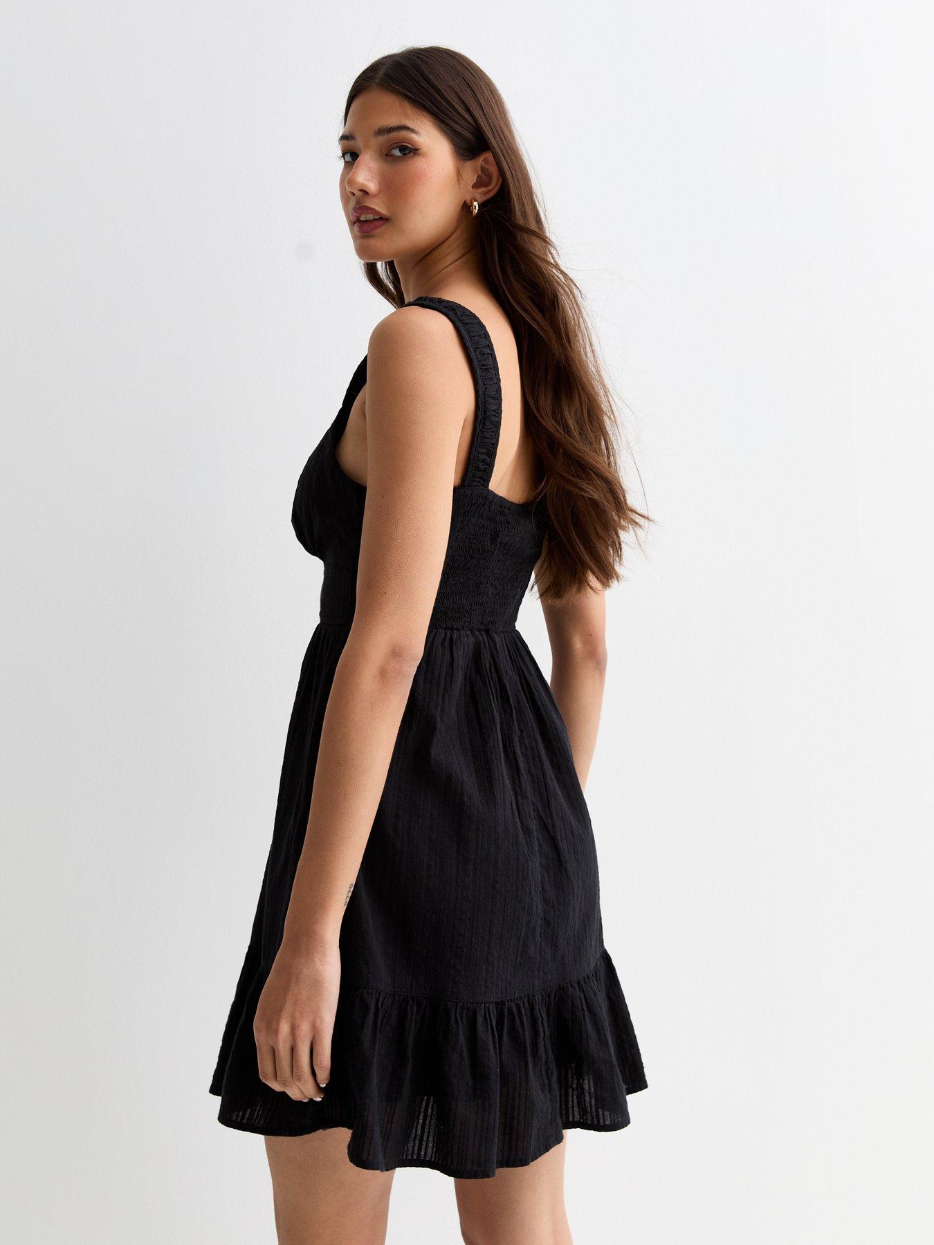 new-look-black-cotton-lace-up-milkmaid-mini-dressstillFront