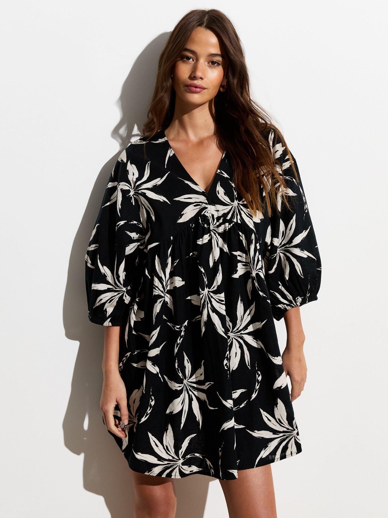 new-look-cotton-palm-mini-smock-dress-blackprint