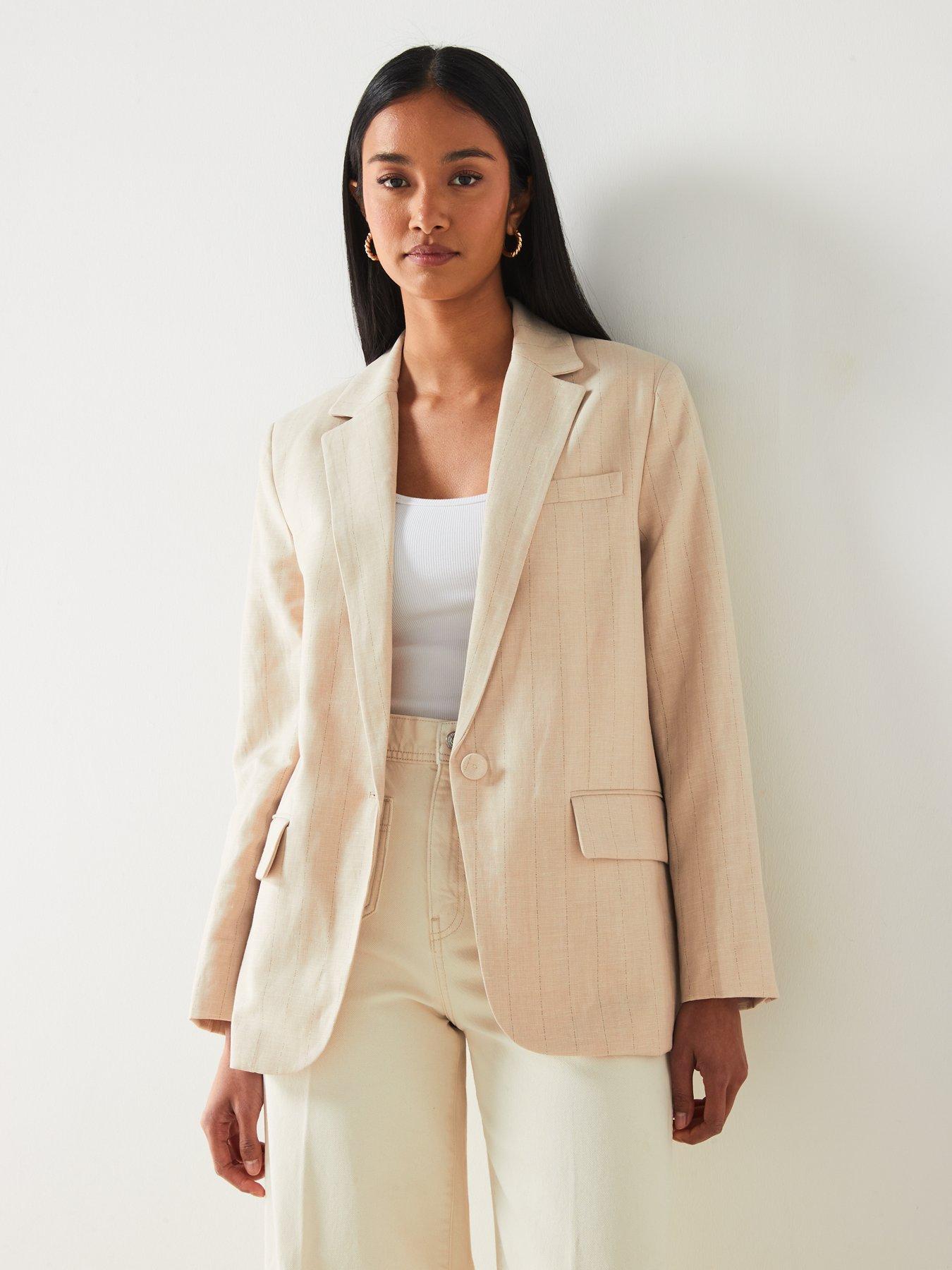 Image 1 of 6 of Mango Linen Mix Straight Design Long Sleeve Blazer