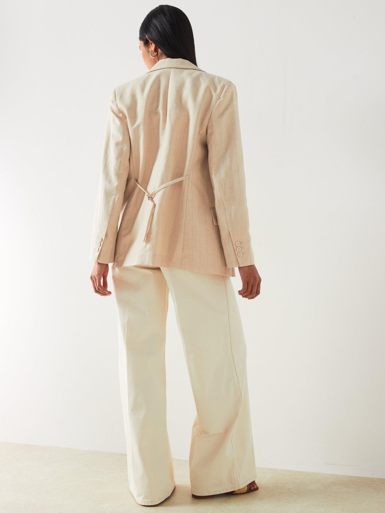 Image 6 of 6 of Mango Linen Mix Straight Design Long Sleeve Blazer