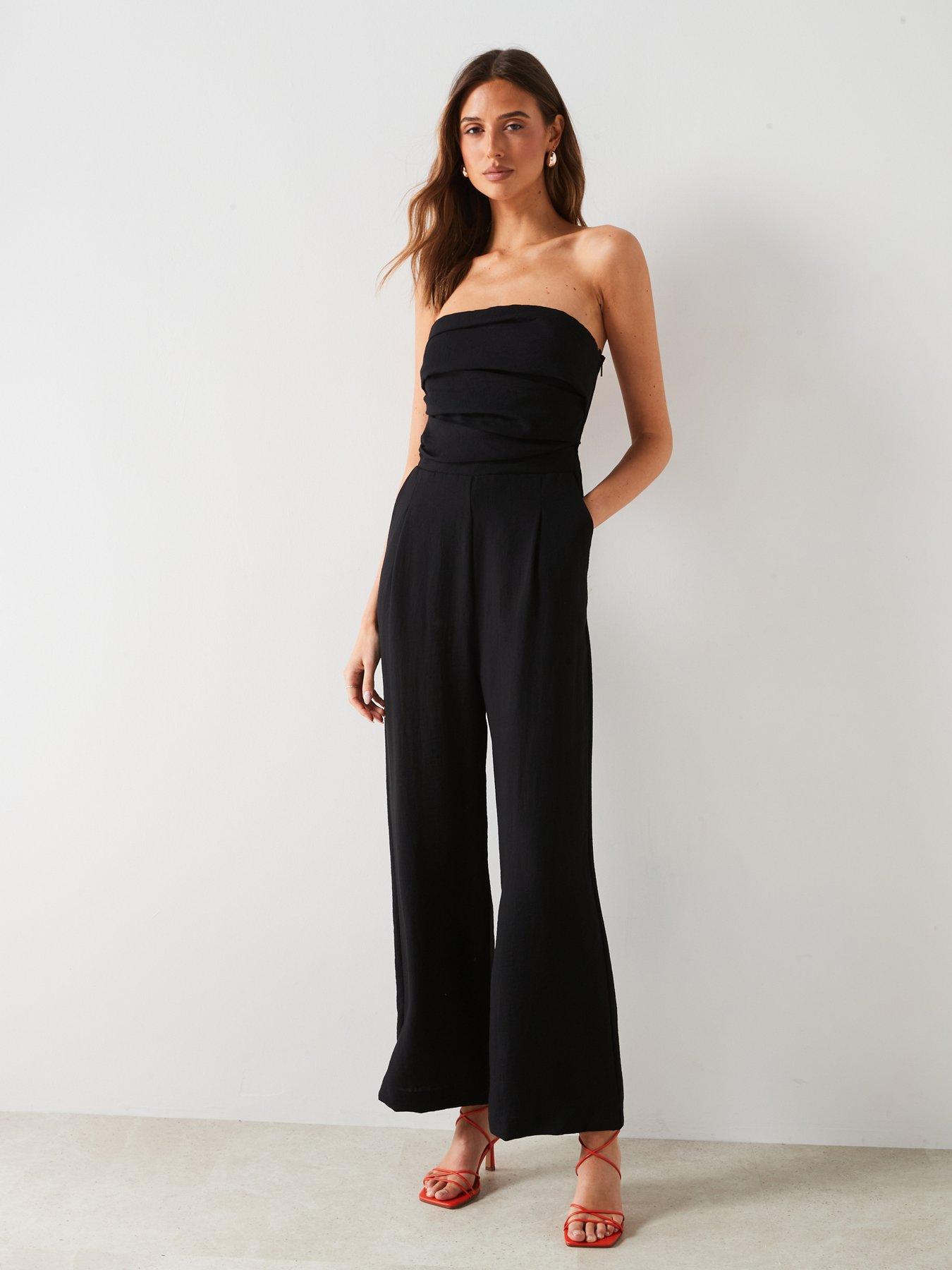 Image 1 of 5 of Mango Straight Design Side Zip Fastening Jumpsuit - Black