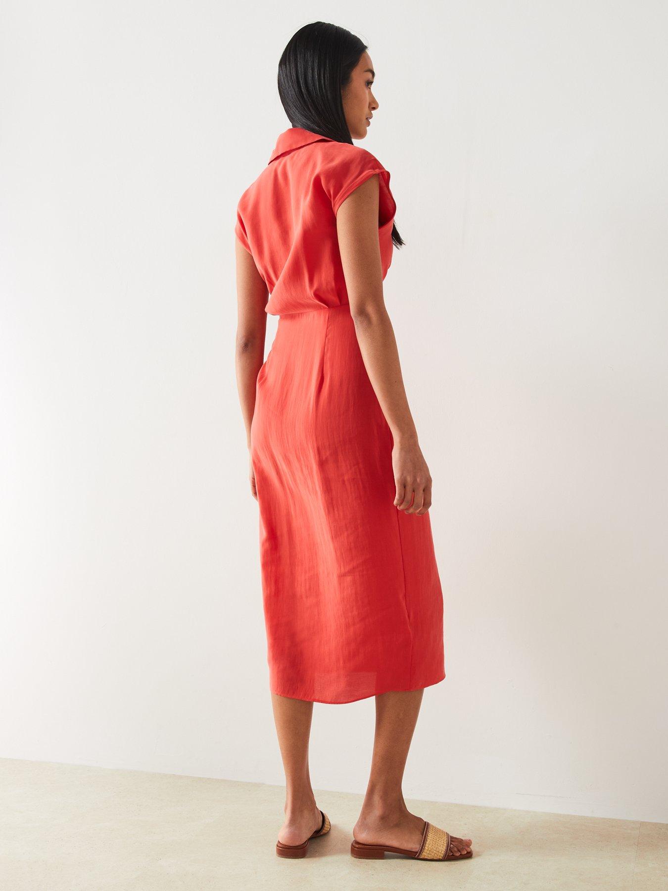 mango-red-shirt-style-short-sleeve-wrap-midi-dressstillFront