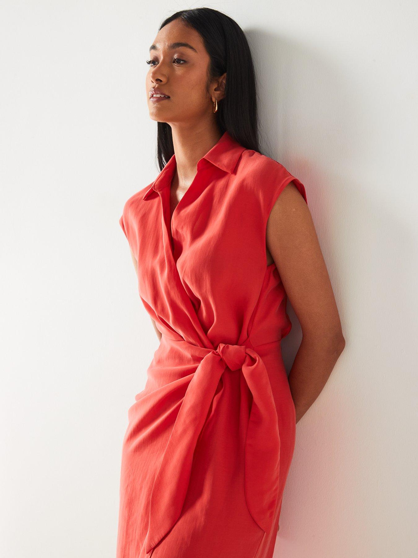 Mango Red Shirt-style Short Sleeve Wrap Midi Dress Very Ireland