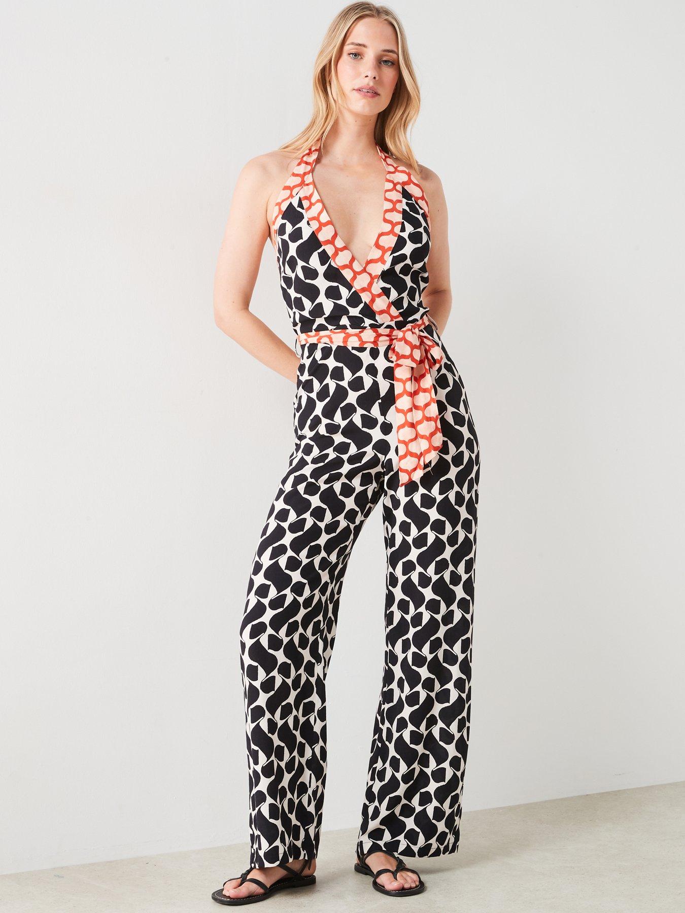 Image 3 of 6 of Mango Printed Jumpsuit With Bow - Black
