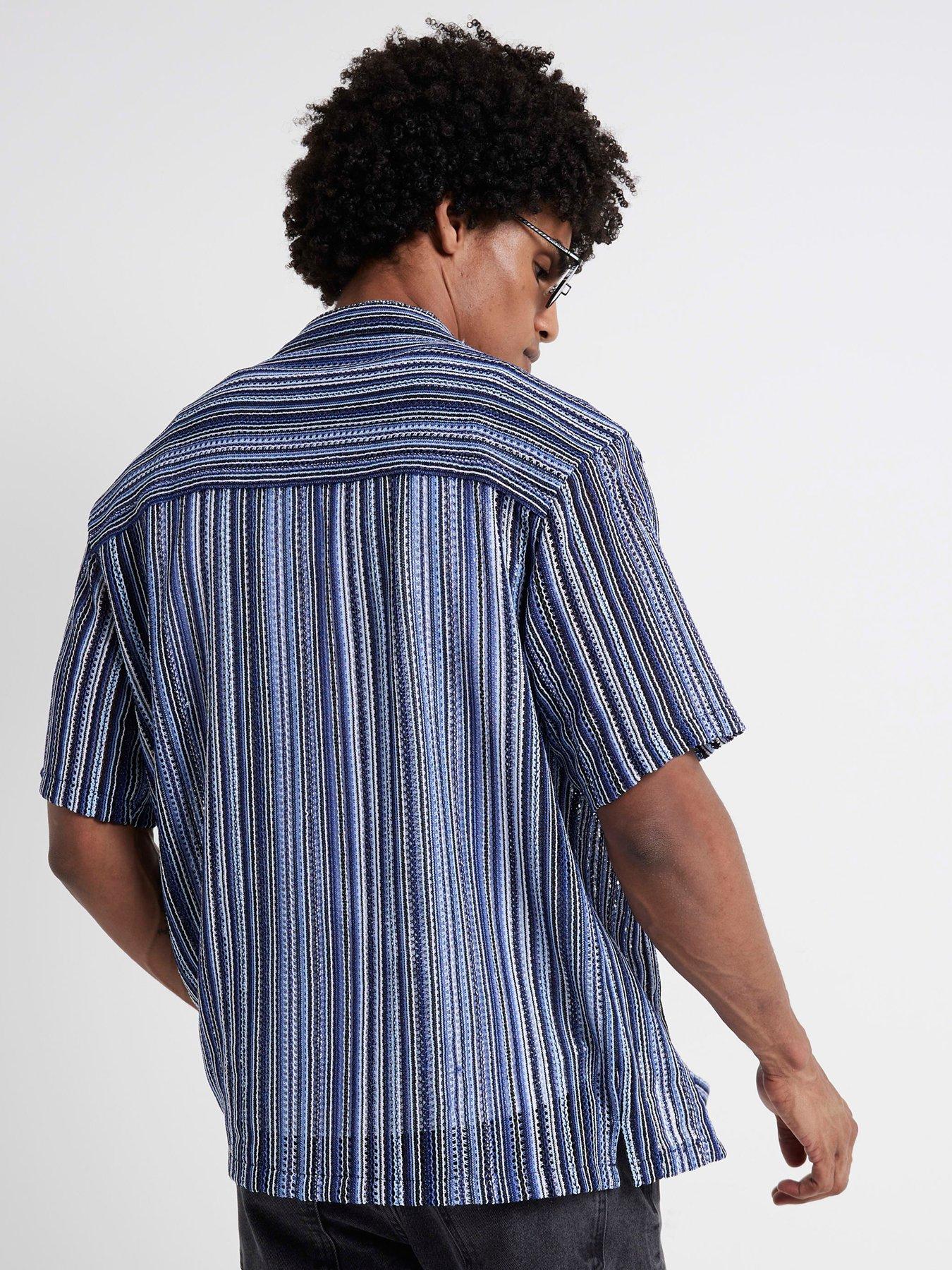 river-island-short-sleeve-regular-fit-crochet-stripe-revere-shirt-bluestillFront