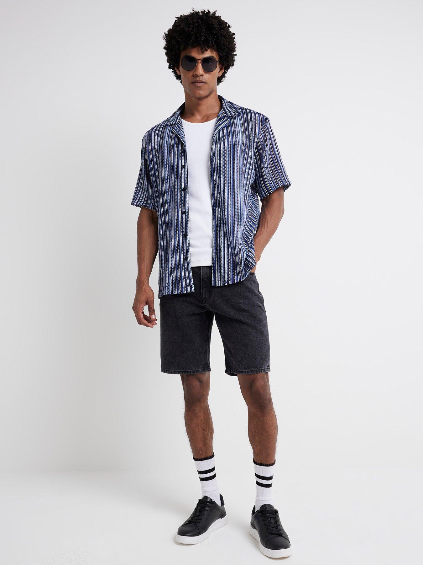 river-island-short-sleeve-regular-fit-crochet-stripe-revere-shirt-blueback