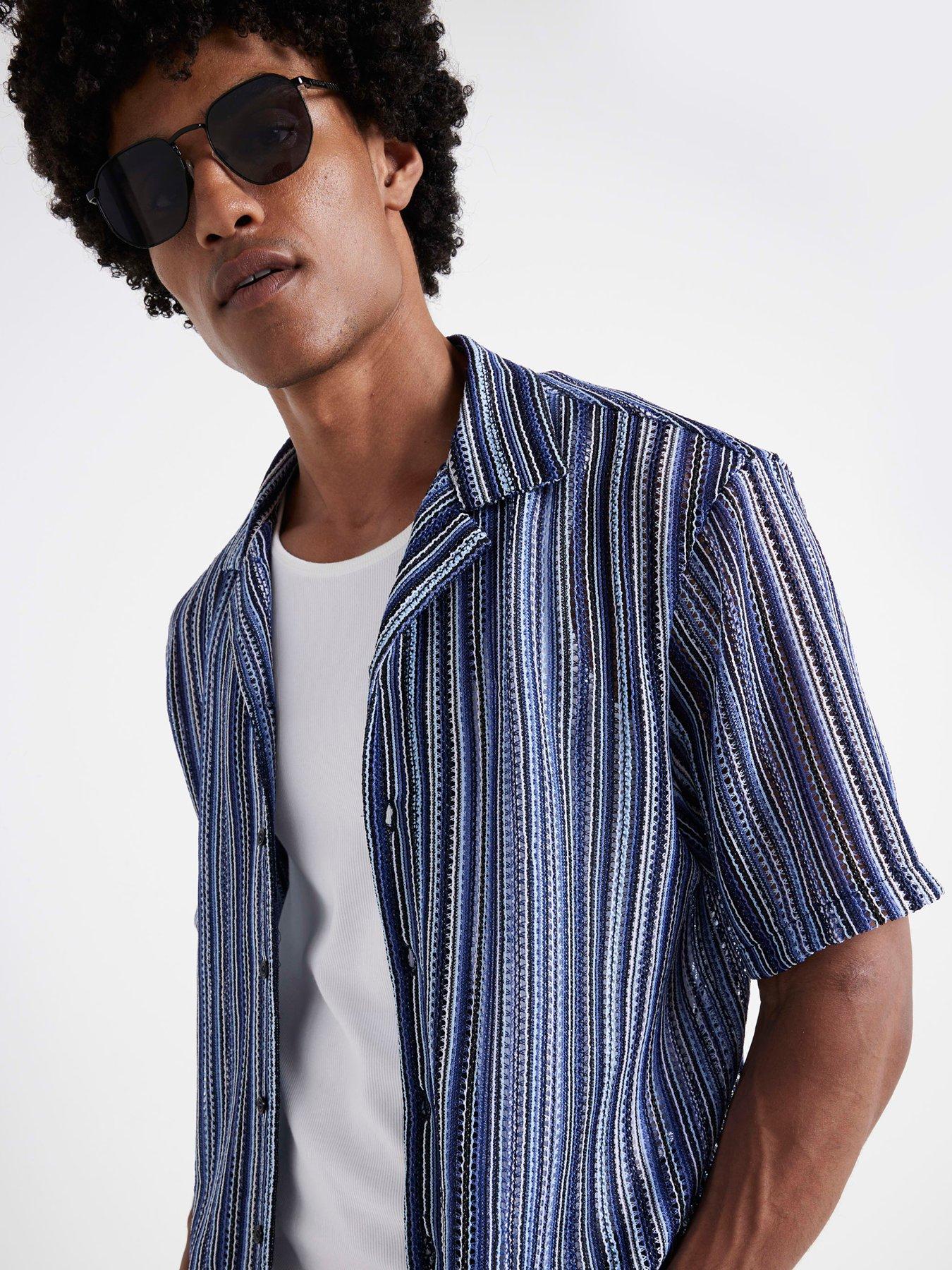 river-island-short-sleeve-regular-fit-crochet-stripe-revere-shirt-blueoutfit