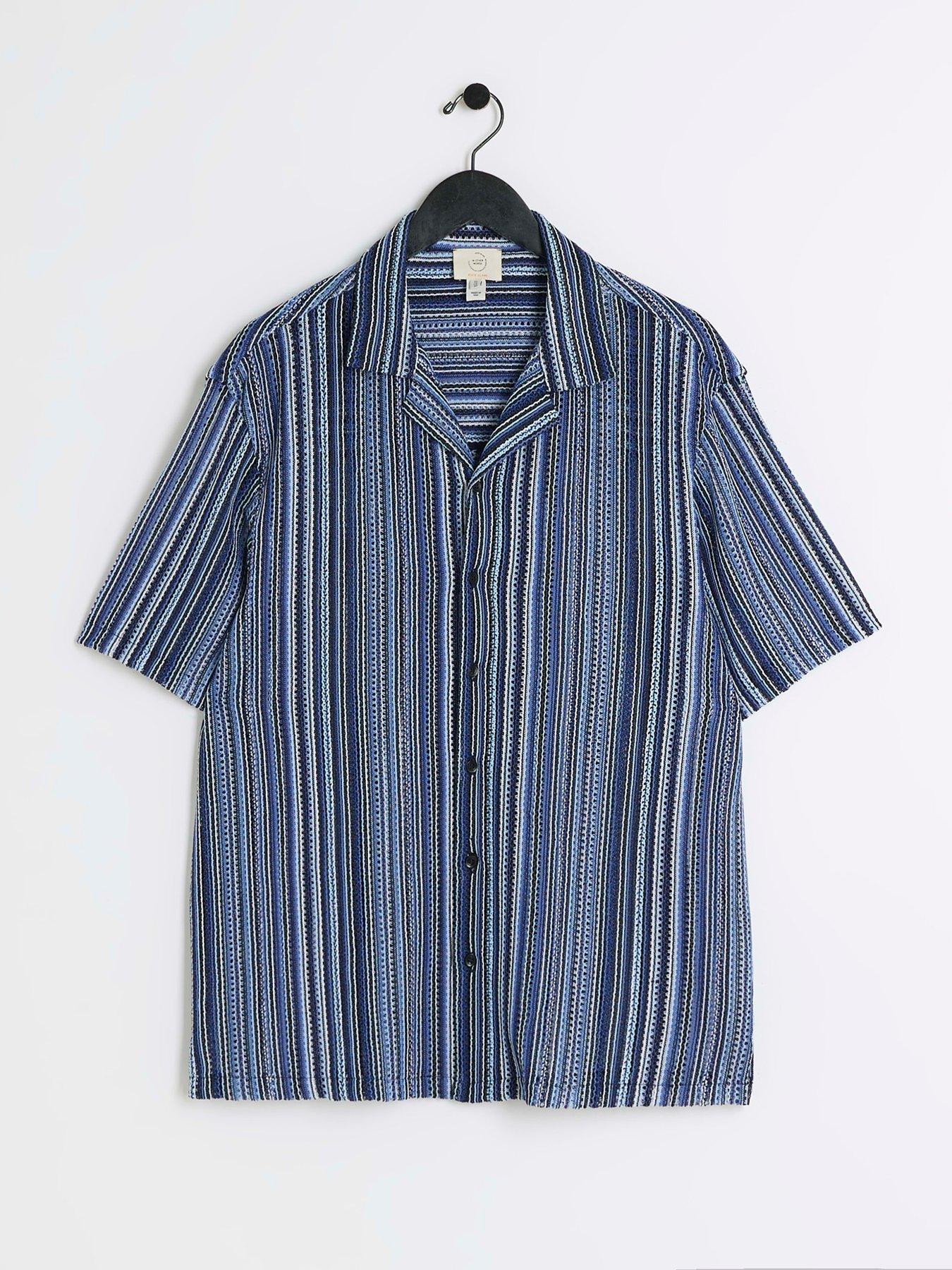 river-island-short-sleeve-regular-fit-crochet-stripe-revere-shirt-bluedetail