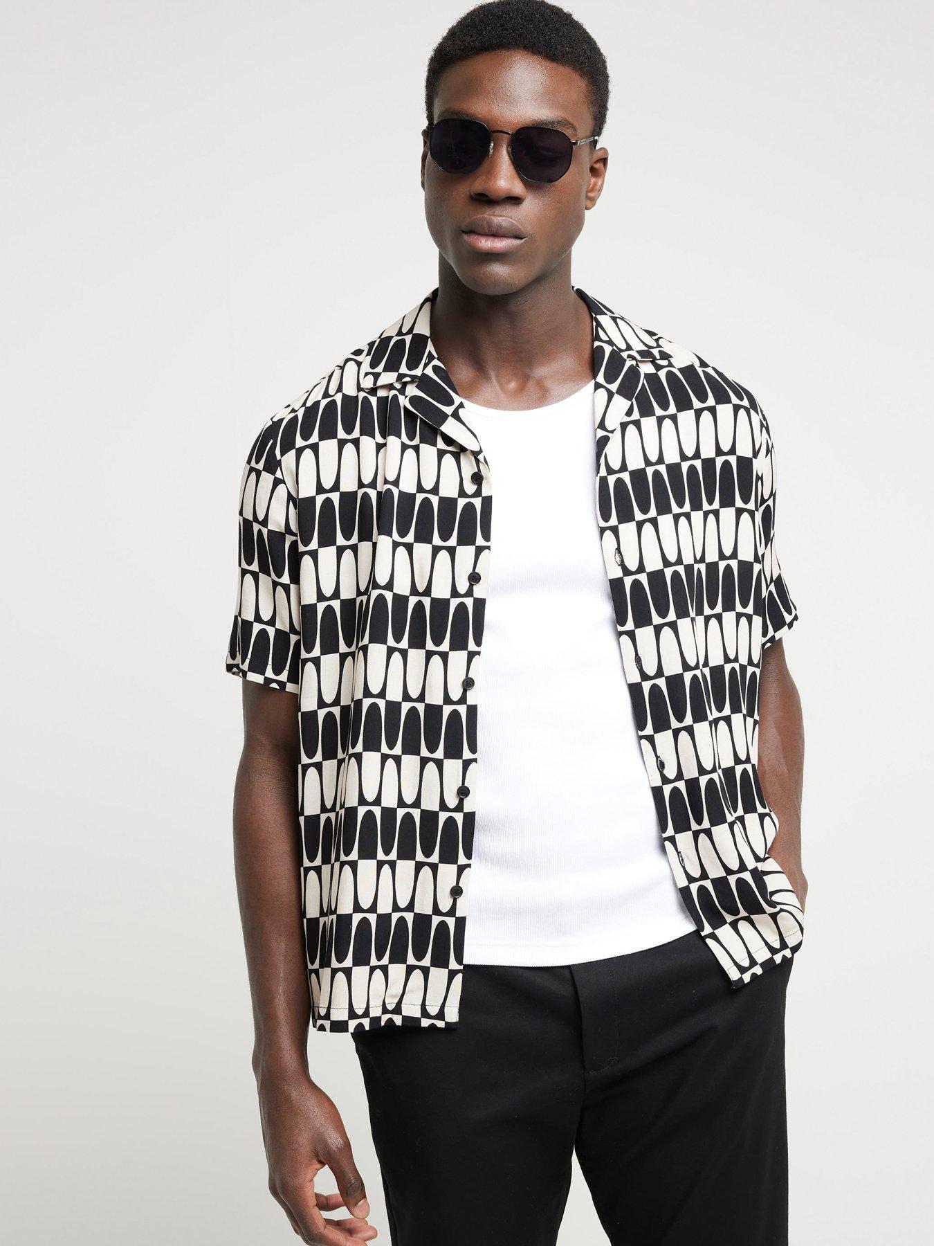 river-island-river-island-short-sleeve-mono-domino-print-shirt