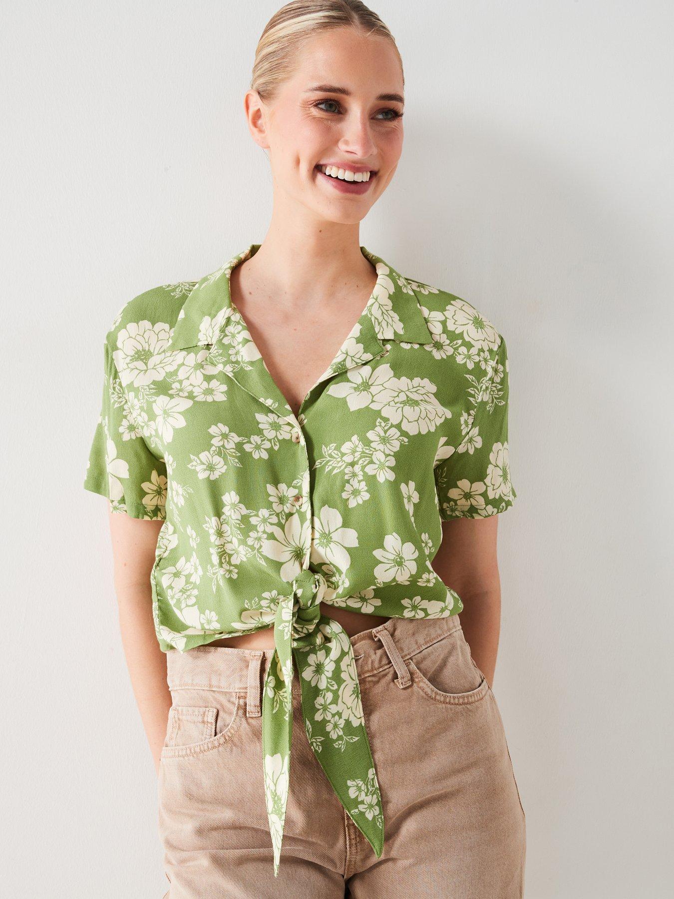 mango-floral-print-shirt-with-knot-detail-green