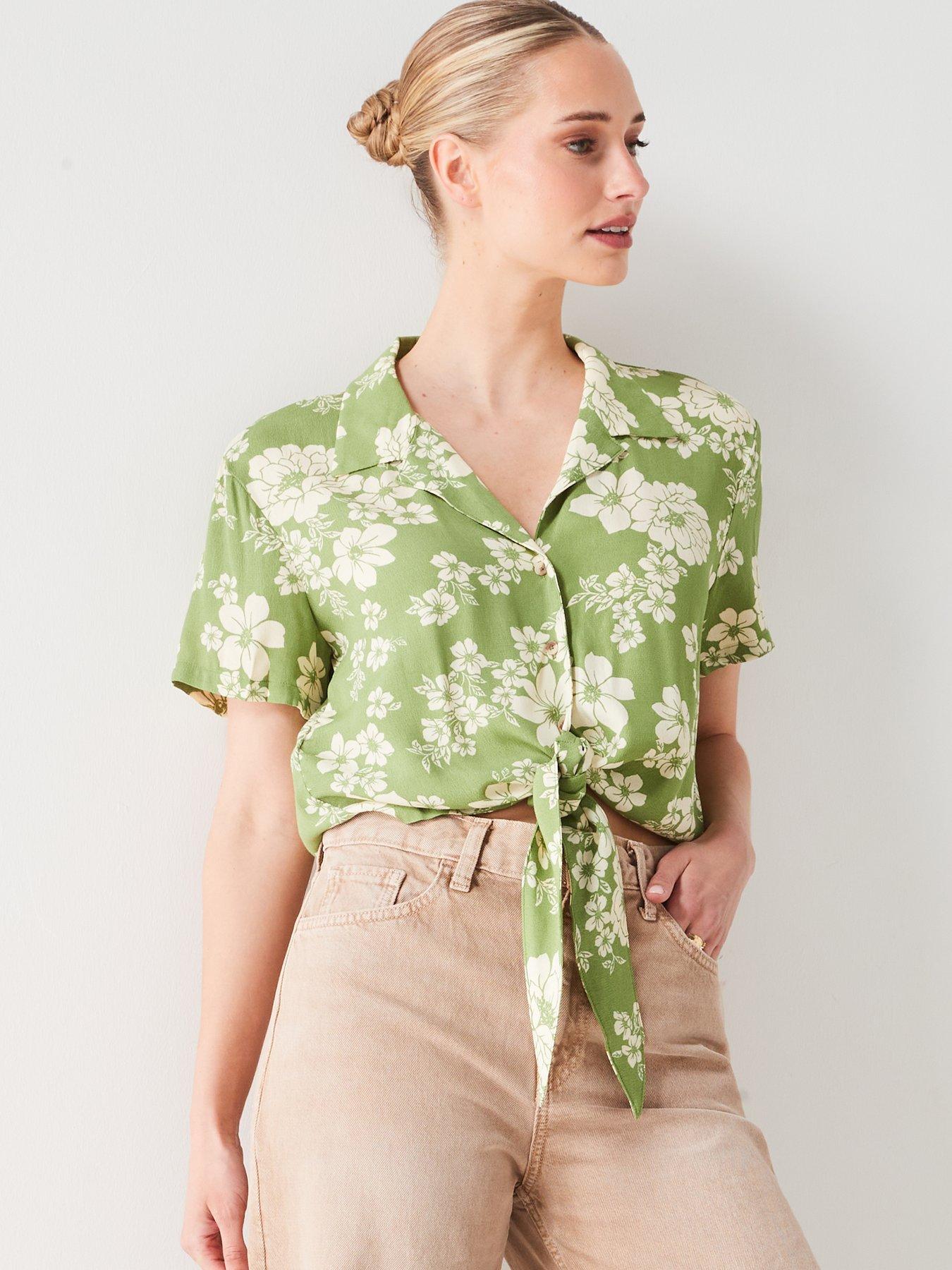 mango-floral-print-shirt-with-knot-detail-greenoutfit