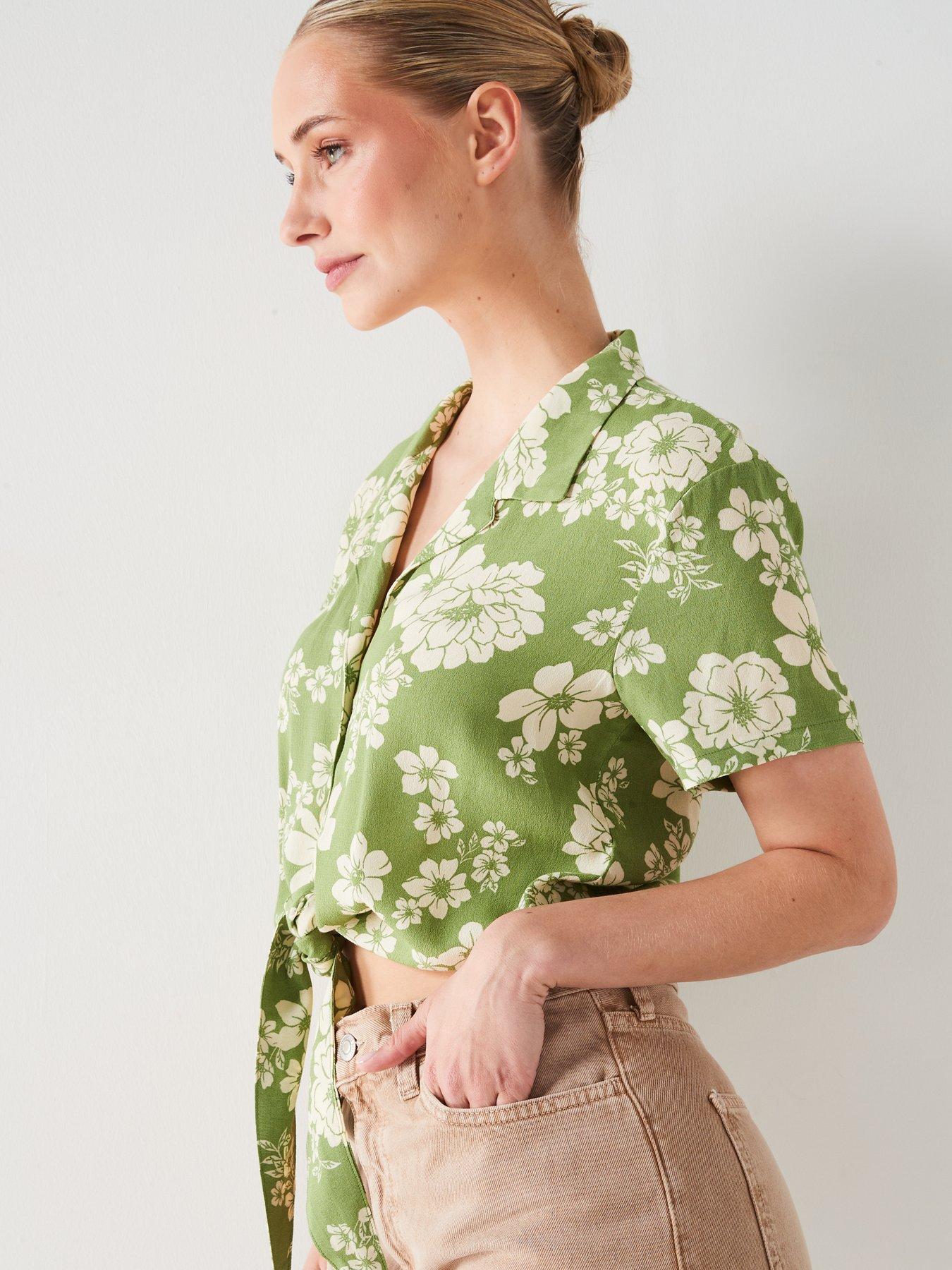 mango-floral-print-shirt-with-knot-detail-greendetail