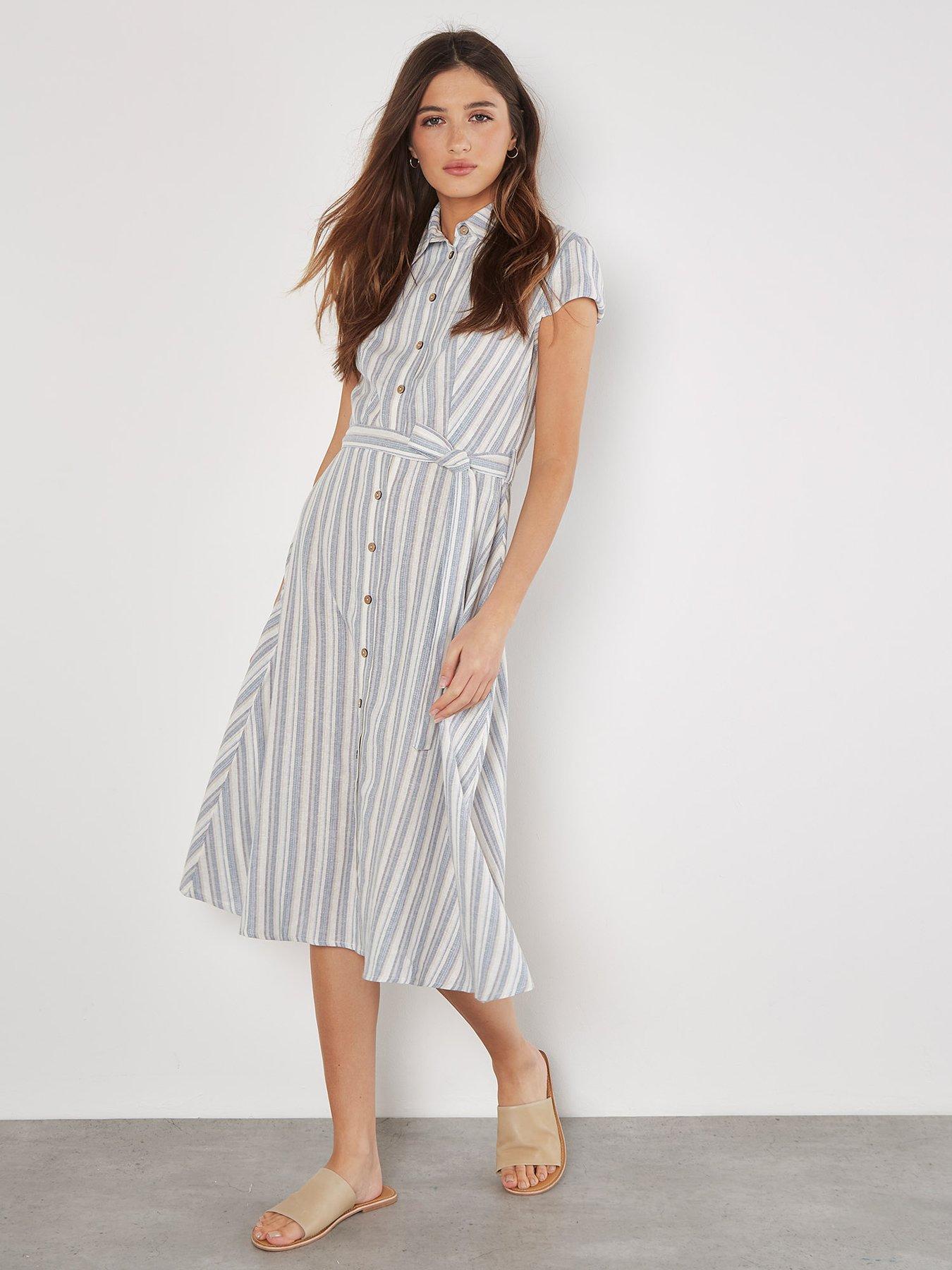 apricot-apricot-striped-midi-cap-slv-shirt-dress