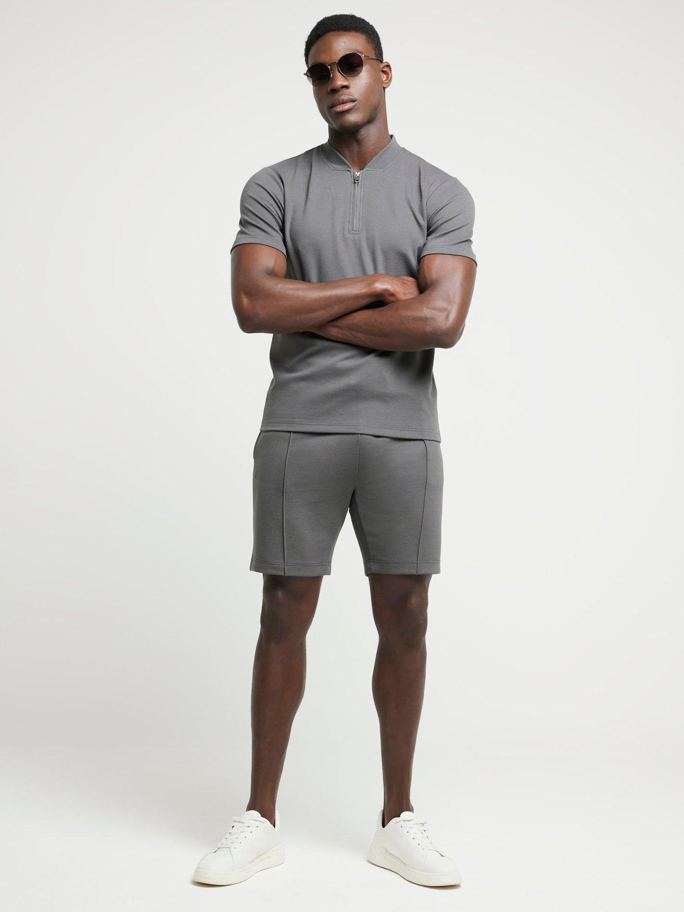 river-island-river-island-slim-pintuck-pique-shorts-dark-grey