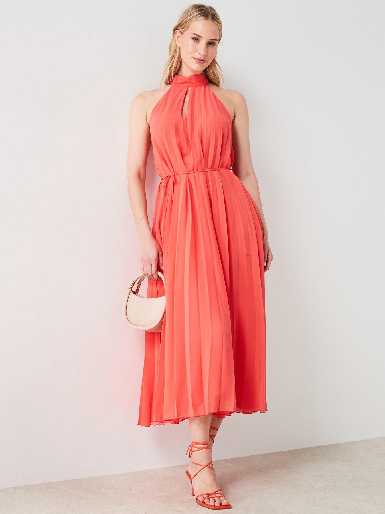 mango-pleated-halter-neck-midi-dress-coralback