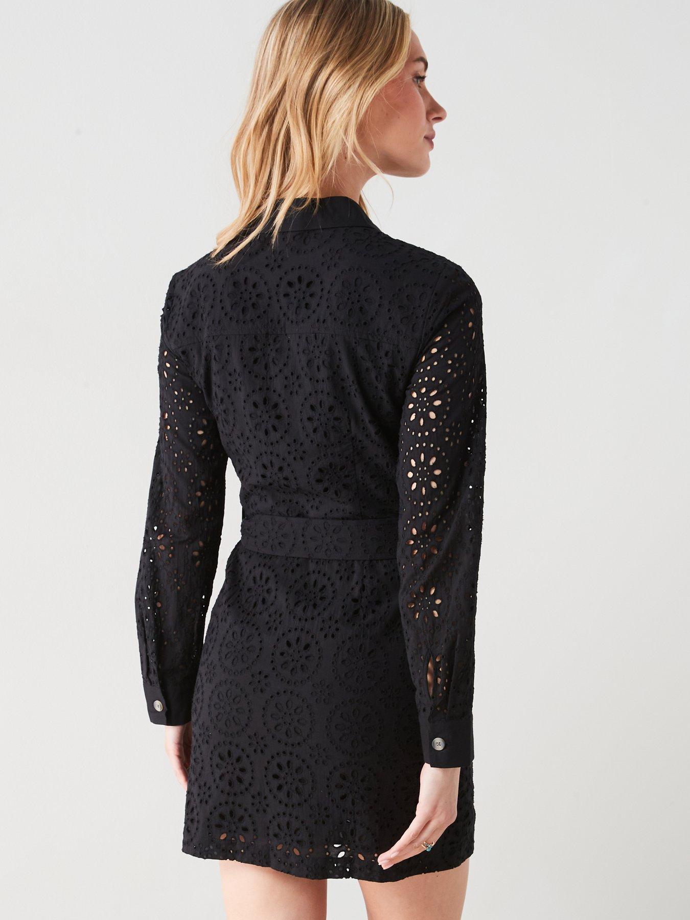 Image 2 of 6 of Mango Swiss Embroidered Shirt Dress - Black