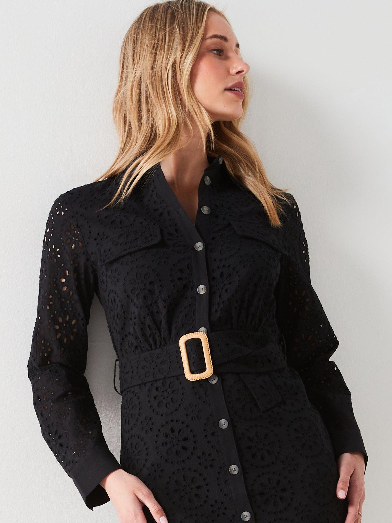 Image 4 of 6 of Mango Swiss Embroidered Shirt Dress - Black