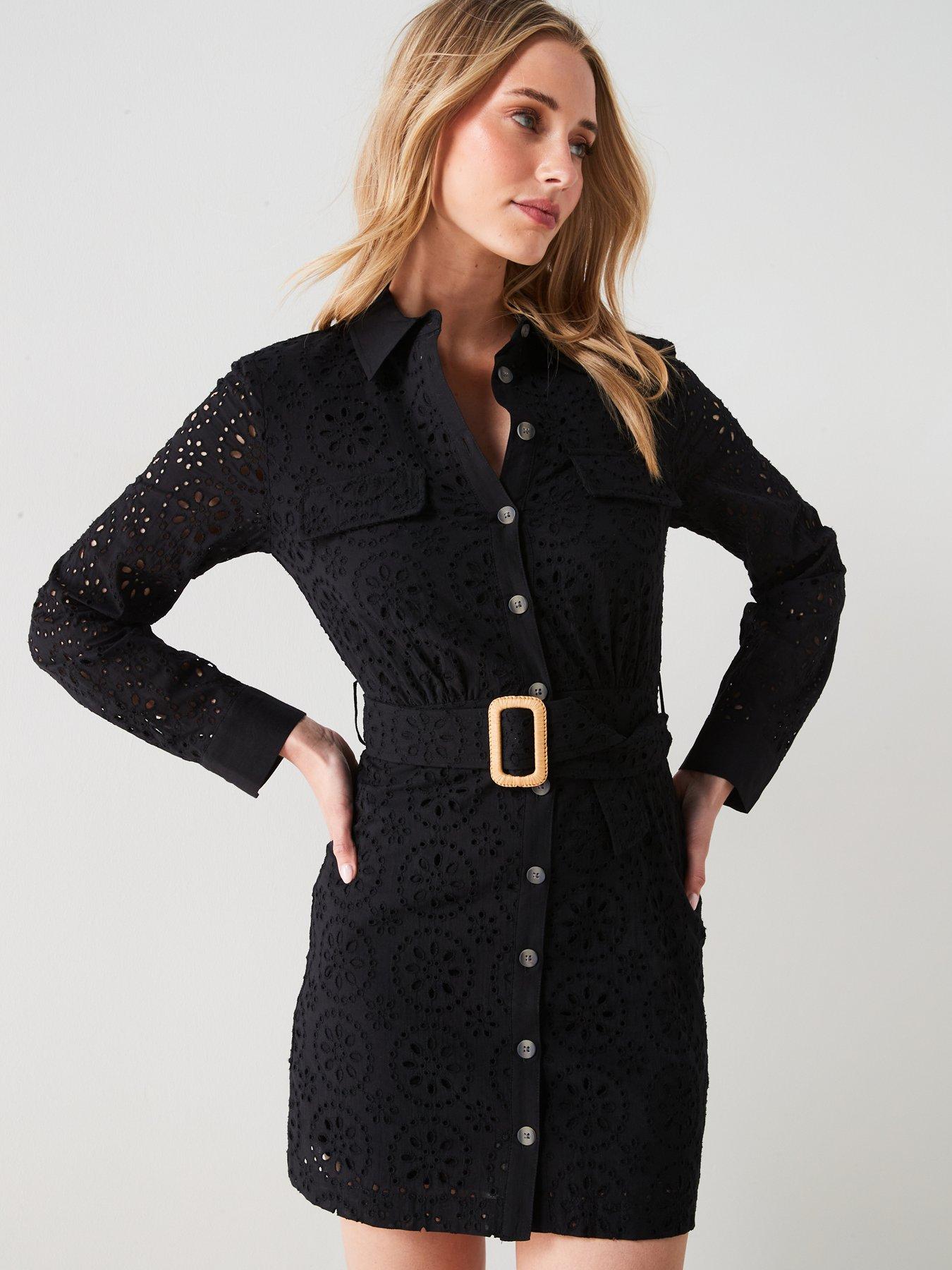 Image 6 of 6 of Mango Swiss Embroidered Shirt Dress - Black