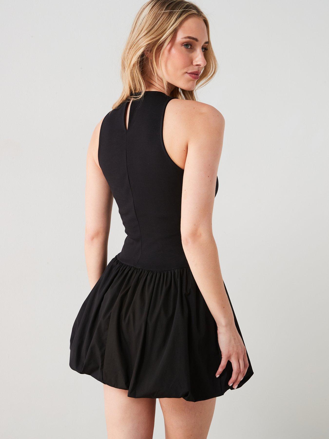 mango-cotton-blend-sleeveless-mini-dress-with-puff-hem-blackstillFront