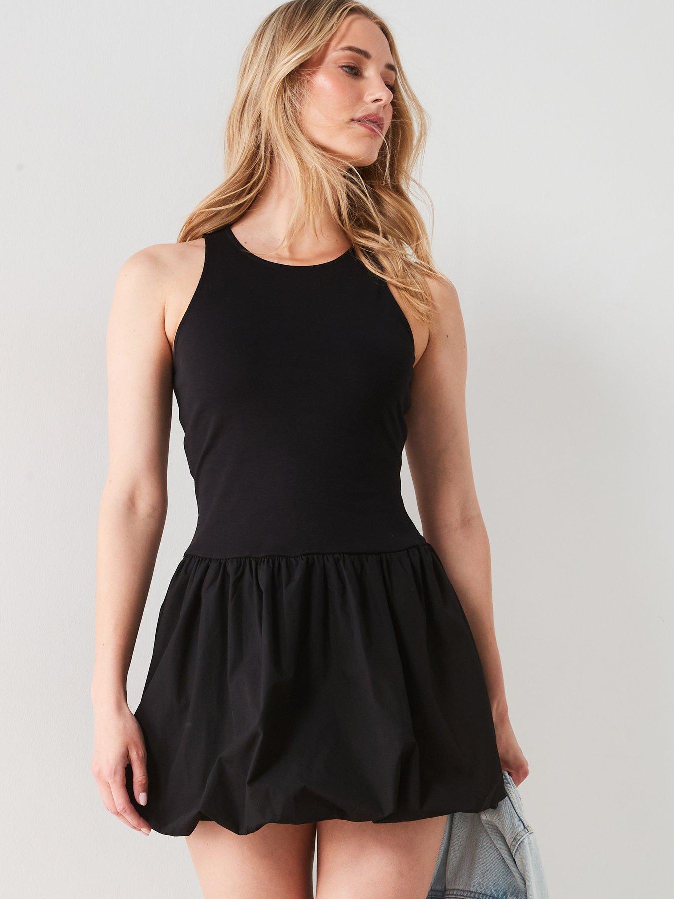 mango-cotton-blend-sleeveless-mini-dress-with-puff-hem-blackdetail