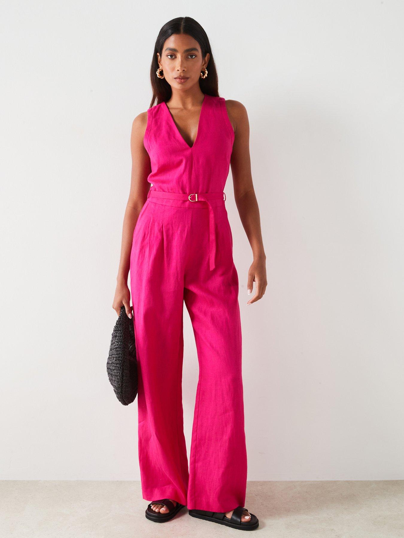 mango-belted-linen-jumpsuit-pink