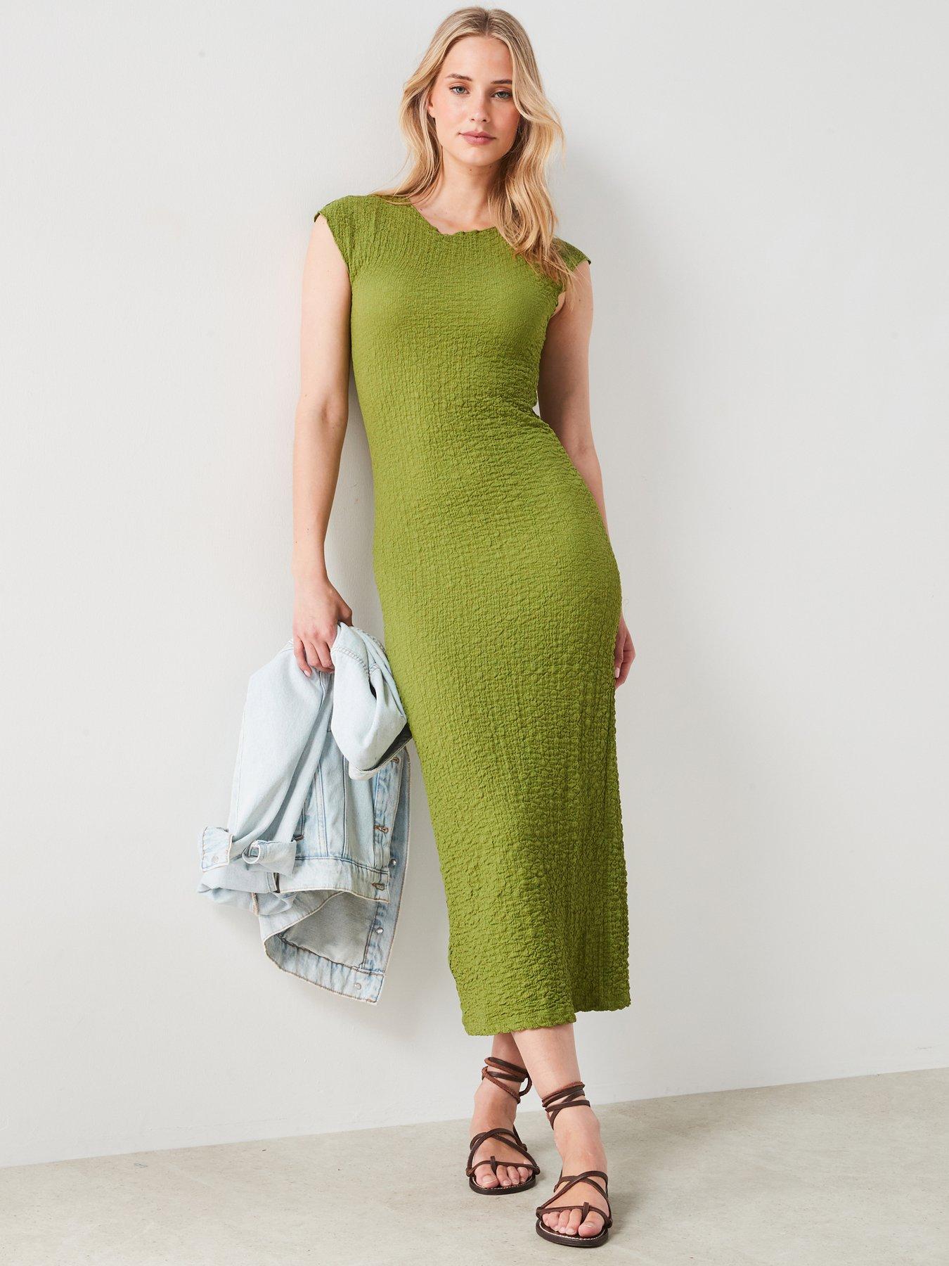 mango-long-textured-dress-green