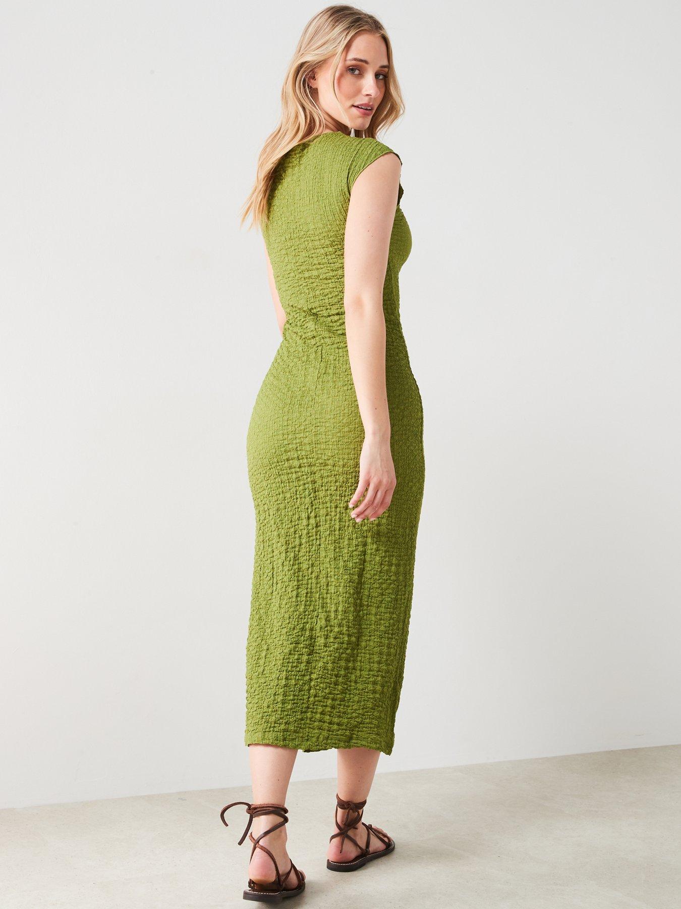 mango-long-textured-dress-greenstillFront