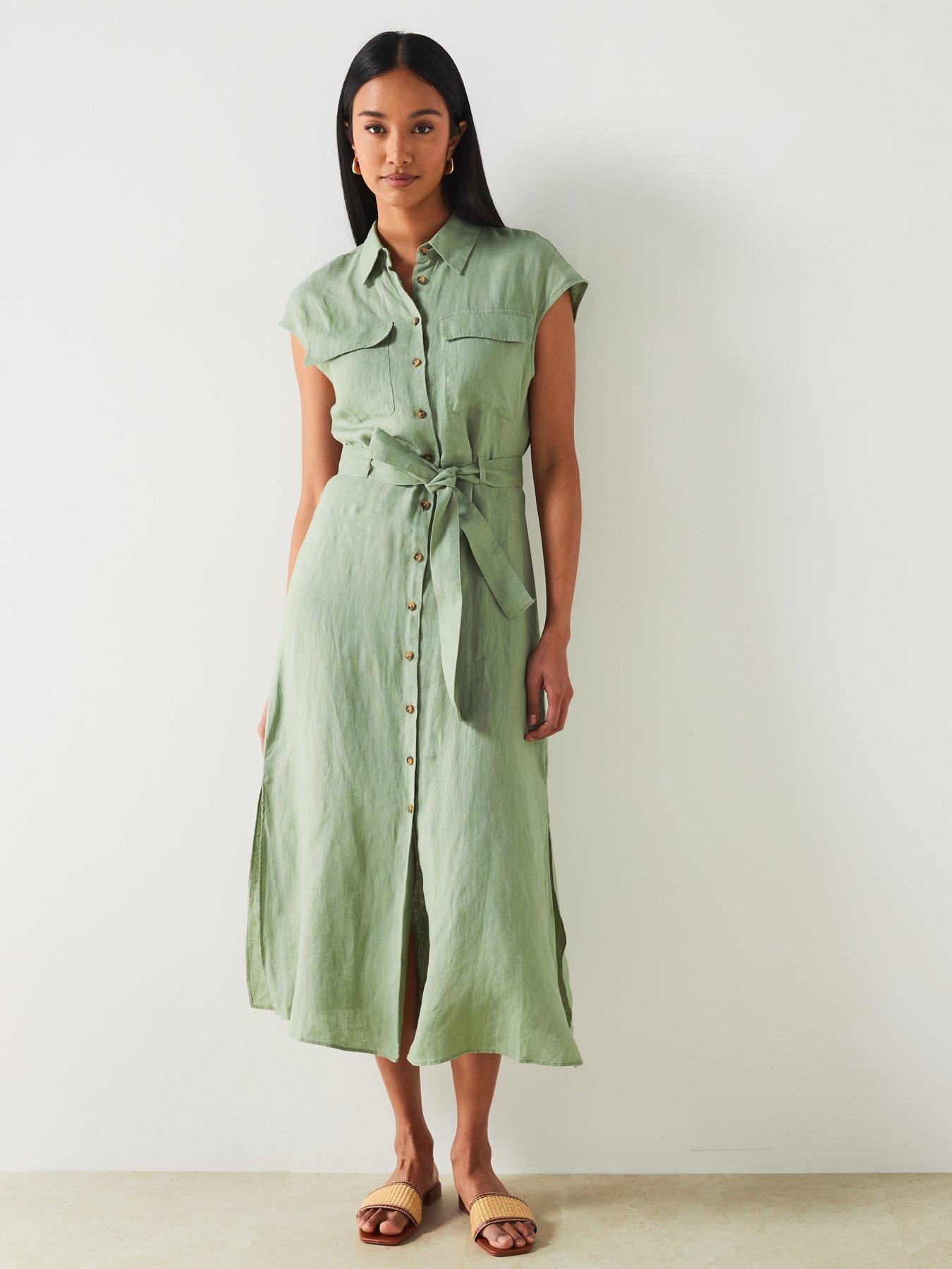 slim fit dress slacks Linen and lyocell blend belted shirt dress main image 1
