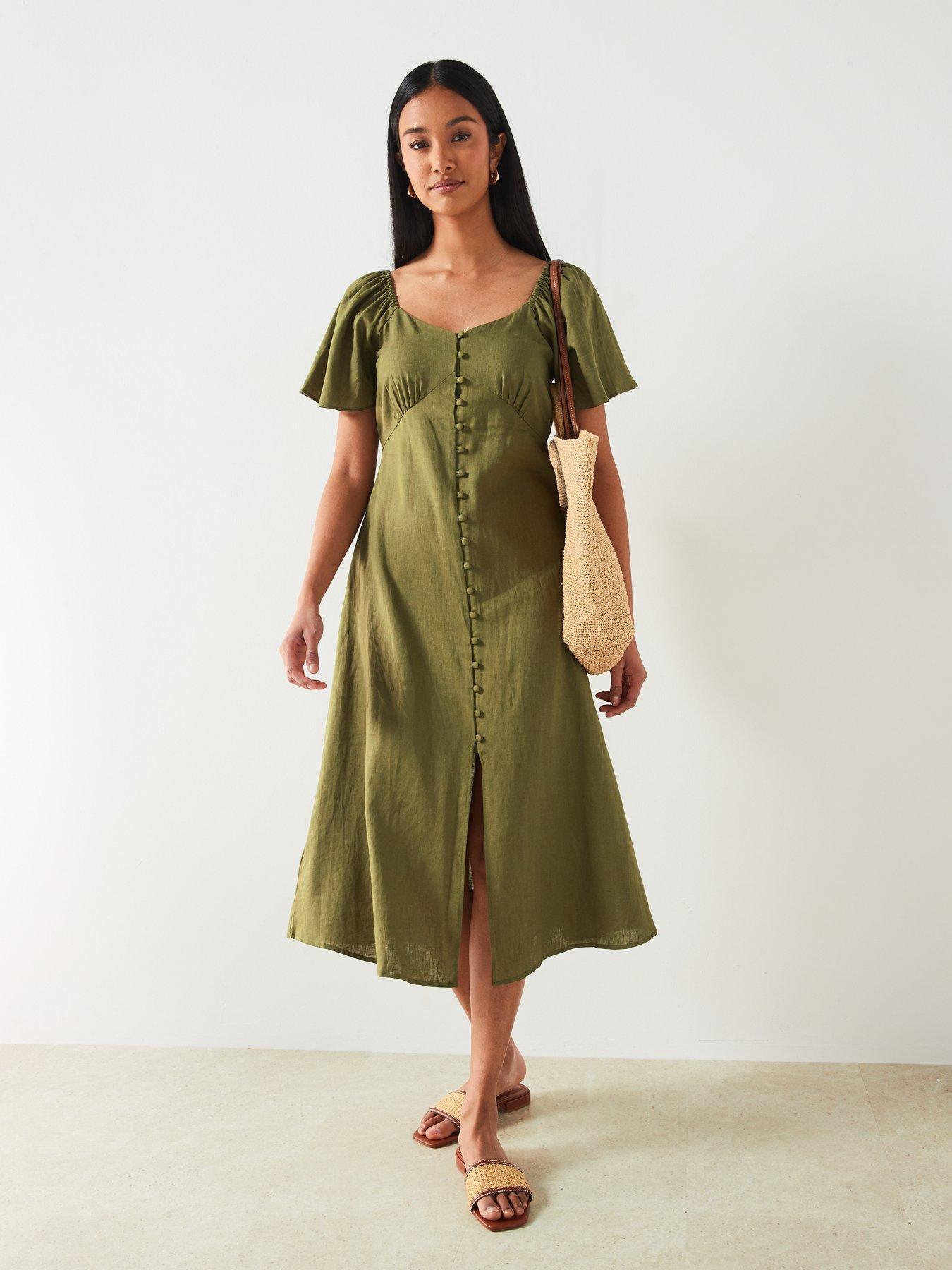 mango-green-linen-mix-v-neck-midi-dressback