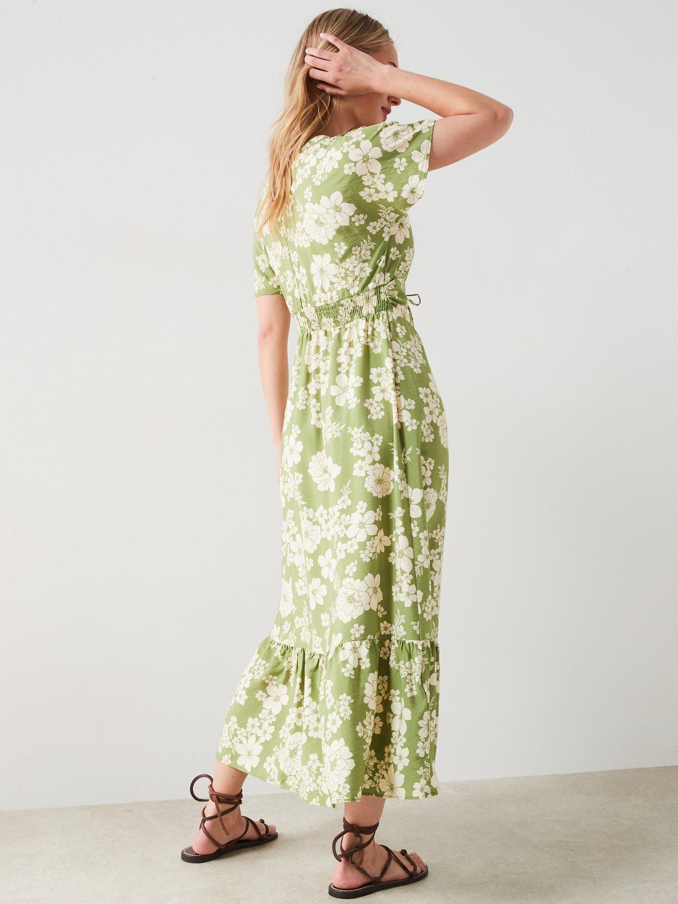 mango green floral dress MANGO. Green printed midi dress. TM – Hibuy market
