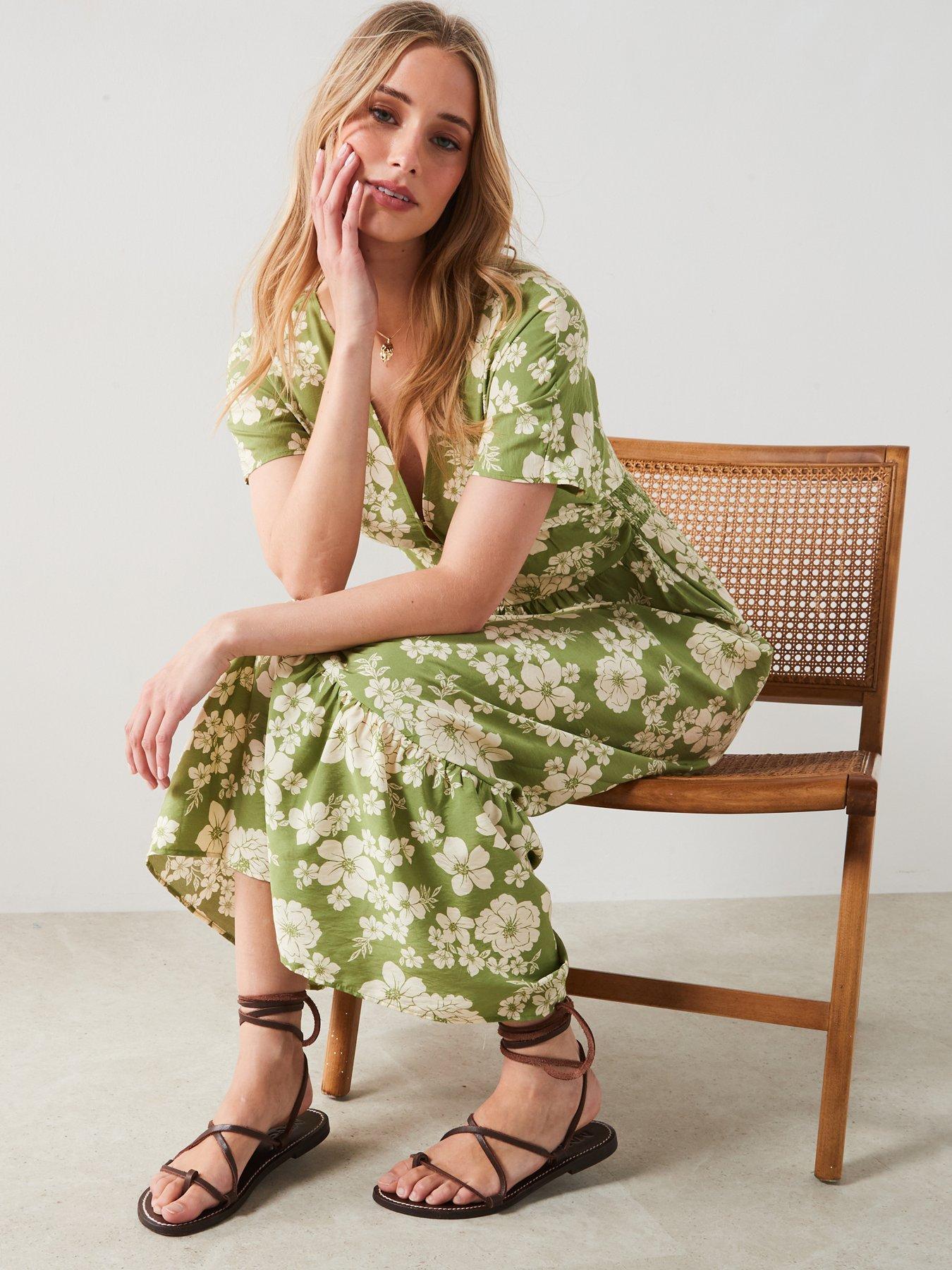 mango floral dress green Off White Crochet Bust Sleeveless V Neck Maxi Dress